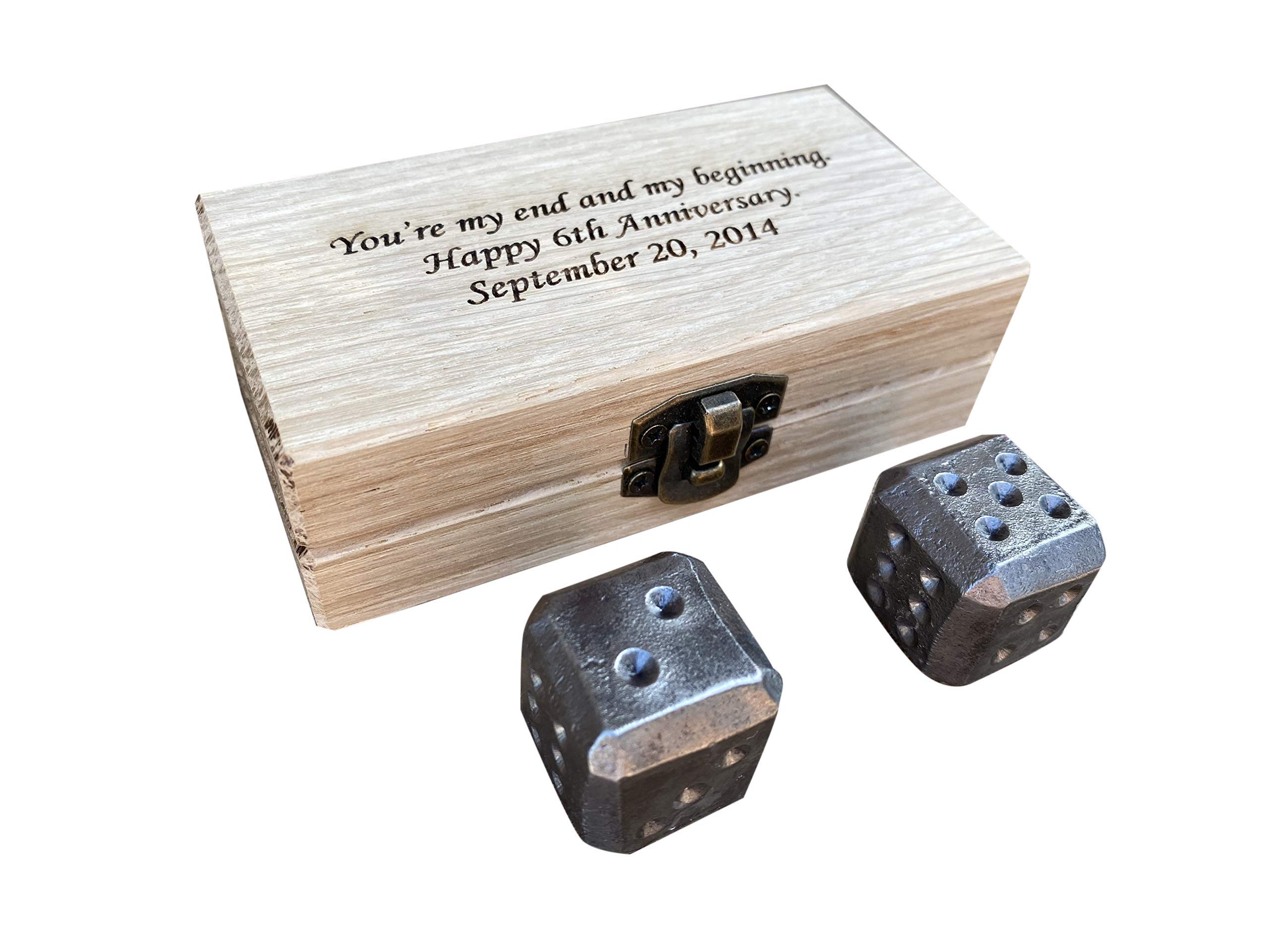 Personalized Iron Dice Set in Gift Box - Unique 6th Anniversary Gift for Couples, Iron Themed Present - Perfect for Tabletop Games, Romantic Celebrations & Special Occasions