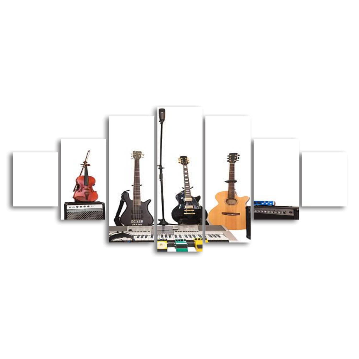 Professional Recording Microphone & Band Instruments Canvas Wall Art - Framed 7-Panel Large Size Painting for Living Room, Bedroom, Office Decor | Perfect for Music Studios, Home Theaters & Entertainment Spaces