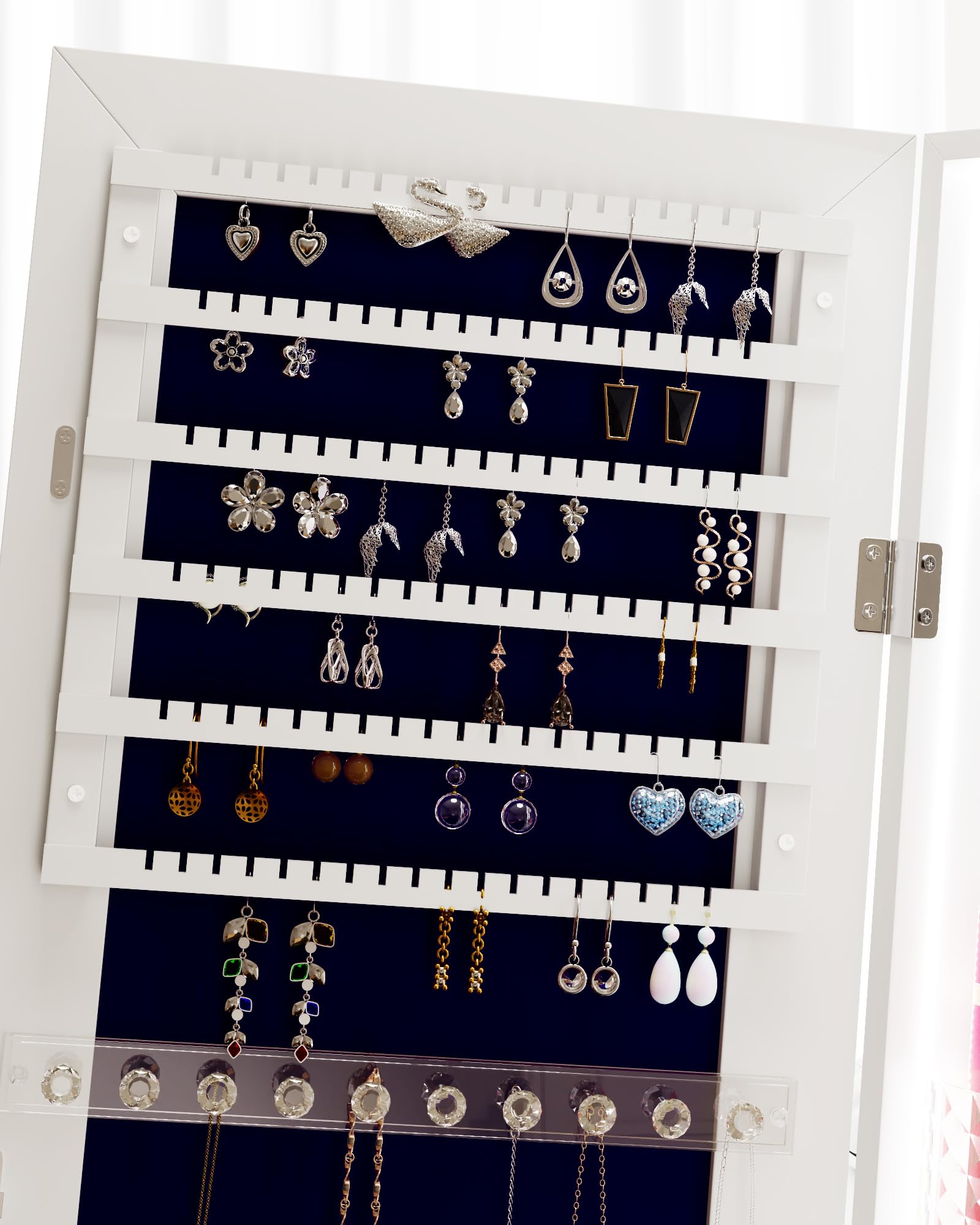 360° Swivel Jewelry Cabinet with Full-Length Mirror - Standing Jewelry Storage Organizer with 4-Tier Shelves, White - Perfect for Bedroom, Closet & Dressing Room Organization