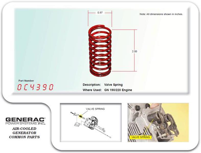 Generac Guardian SPRING VALVE SF 0C4390 - Replacement Part for Generac Generators - Perfect for Home Backup Power Systems & Emergency Power Outages