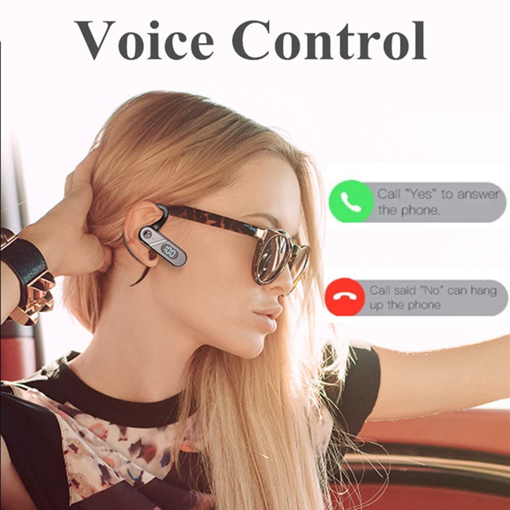 Wireless Bluetooth Headset with Voice Control - Single Ear Hands-Free Earpiece for Cell Phone, Computer, Laptop - Ideal for Drivers, Truckers & Office Workers - Perfect for Calls, Online Meetings & Long-Distance Driving