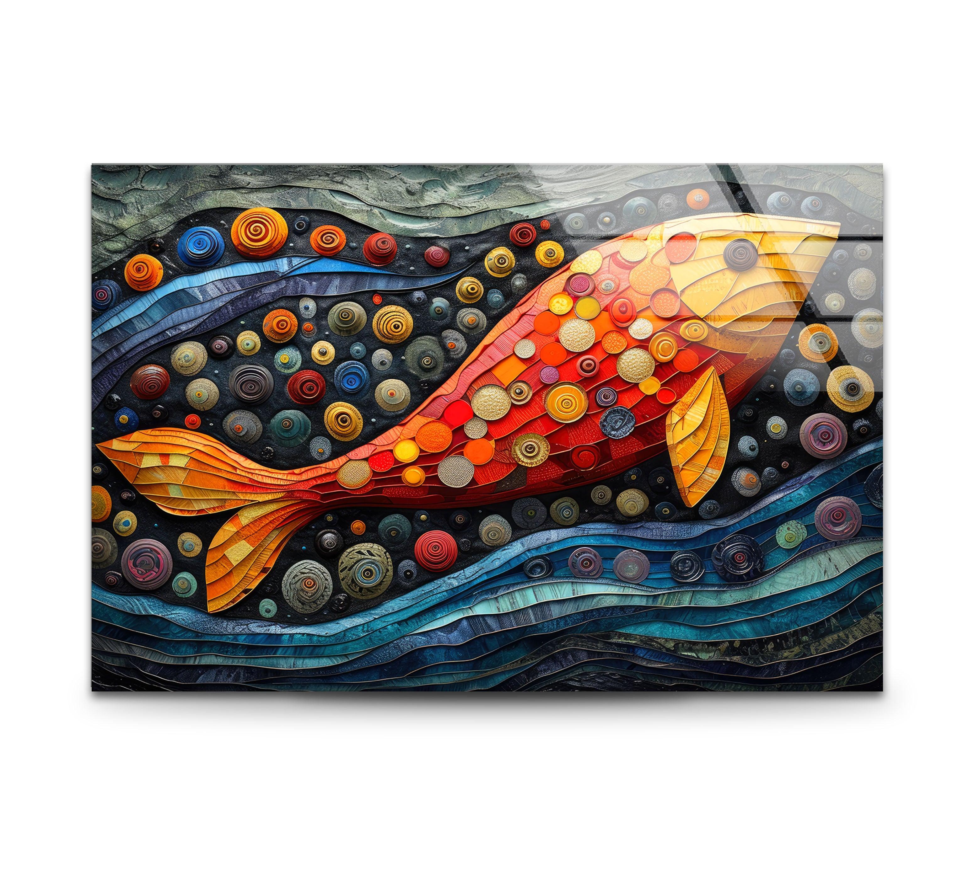 Vibrant Clownfish Glass Wall Art Decor - Handcrafted Ocean Theme Mural for Living Room, Bedroom & Office