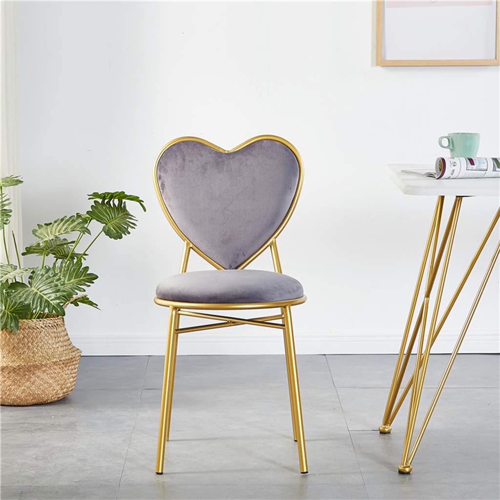 JHSLXD Gold Love Shape Makeup Vanity Chair - Elegant Iron Art Dining & Lounge Armchair for Girls Bedroom, Restaurant, Reading Nook - Multipurpose Decorative Furniture (Gray)