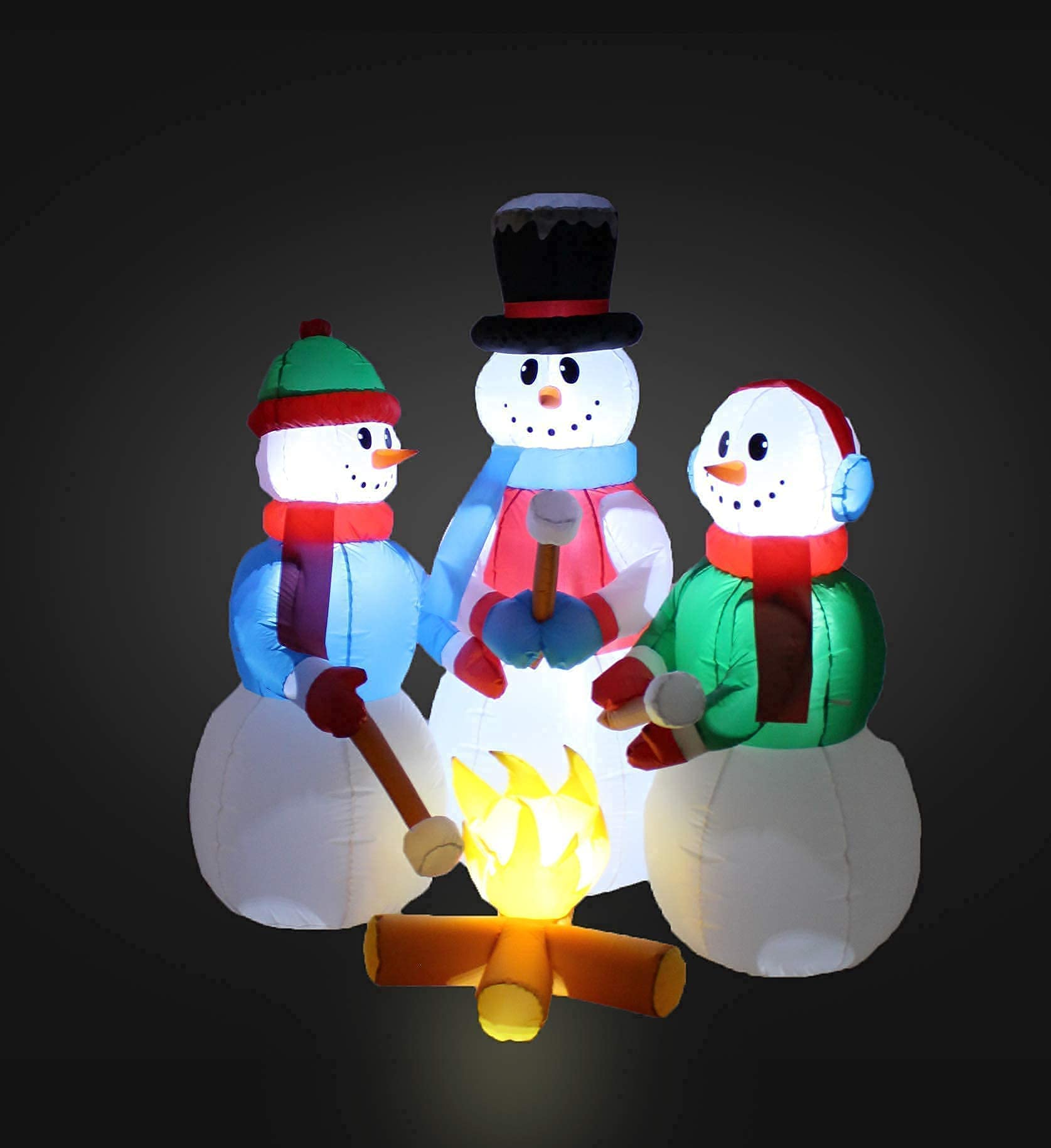 8ft Inflatable Snowman Globe with Penguin & Tree + 5ft Snowman Campfire Blowup with Lights - Christmas Party Decorations Bundle for Outdoor Yard & Indoor Holiday Decor