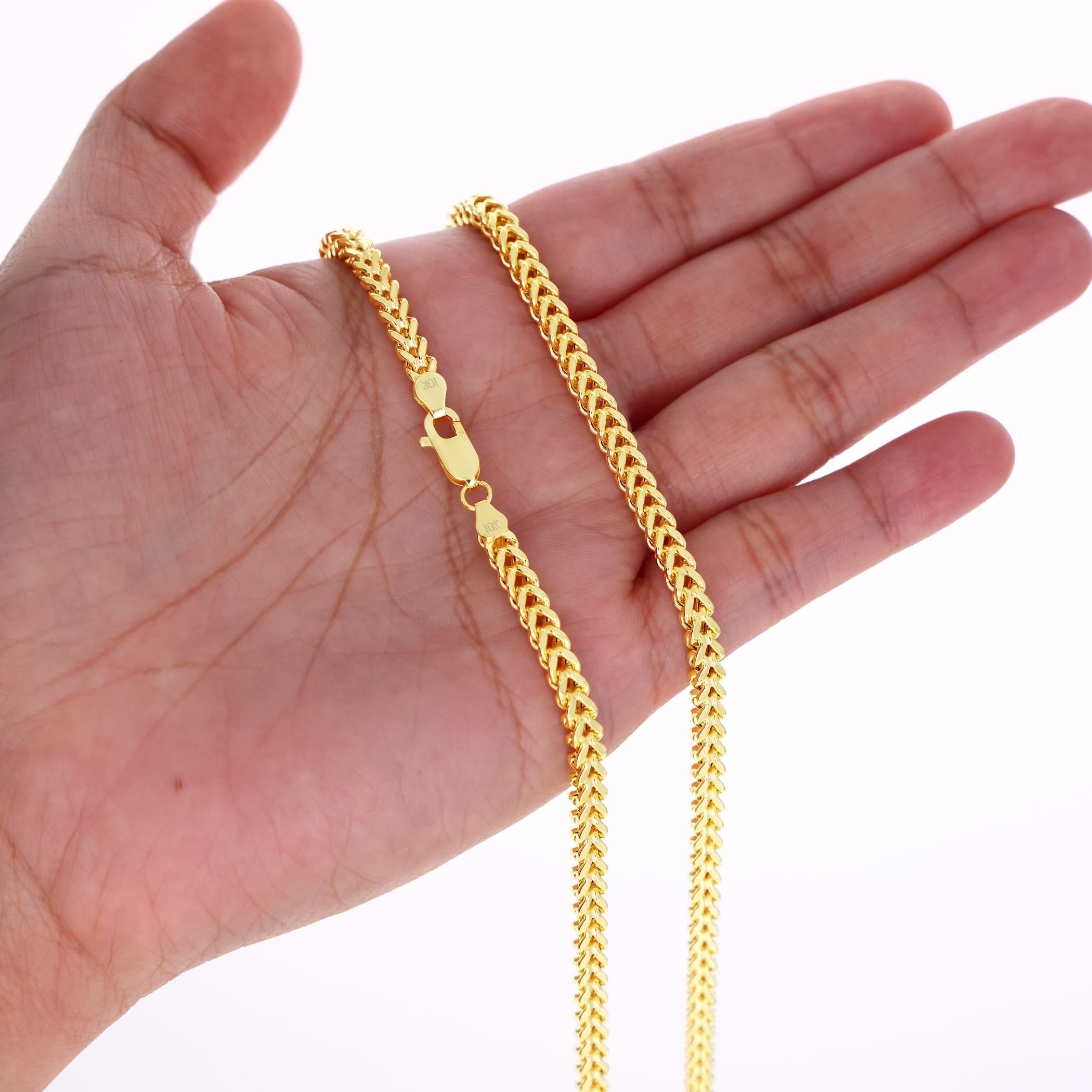 10K Real Yellow Gold Franco Square Box Chain Necklace for Men - 4mm Wheat Link Italian Jewelry (18