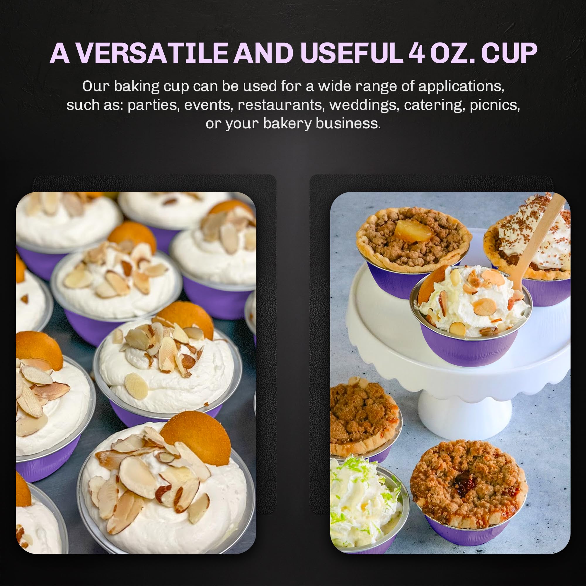 KitchenDance 4oz Disposable Colored Aluminum Foil Baking Cups - 1000-Pack Purple Mini Dessert Pans for Creme Brulee, Cupcakes, Muffins & Candy Making - Perfect for Home Baking, Party Treats & Commercial Kitchen Use
