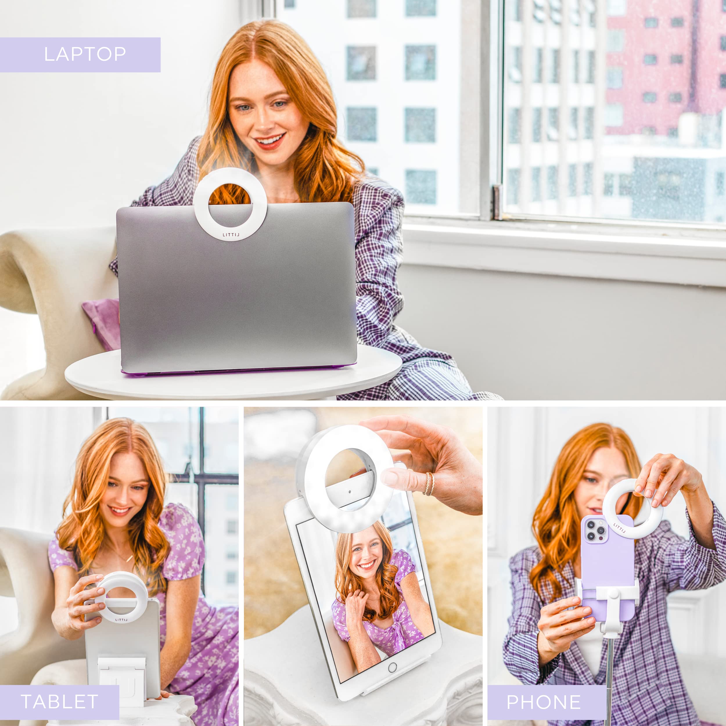 Selfie Ring Light with 3 Adjustable Brightness Modes - Clip On Phone Light for iPhone, Android & Laptop - Rechargeable LED Makeup Light for Beauty, Vlogging, YouTube, TikTok & Live Streaming