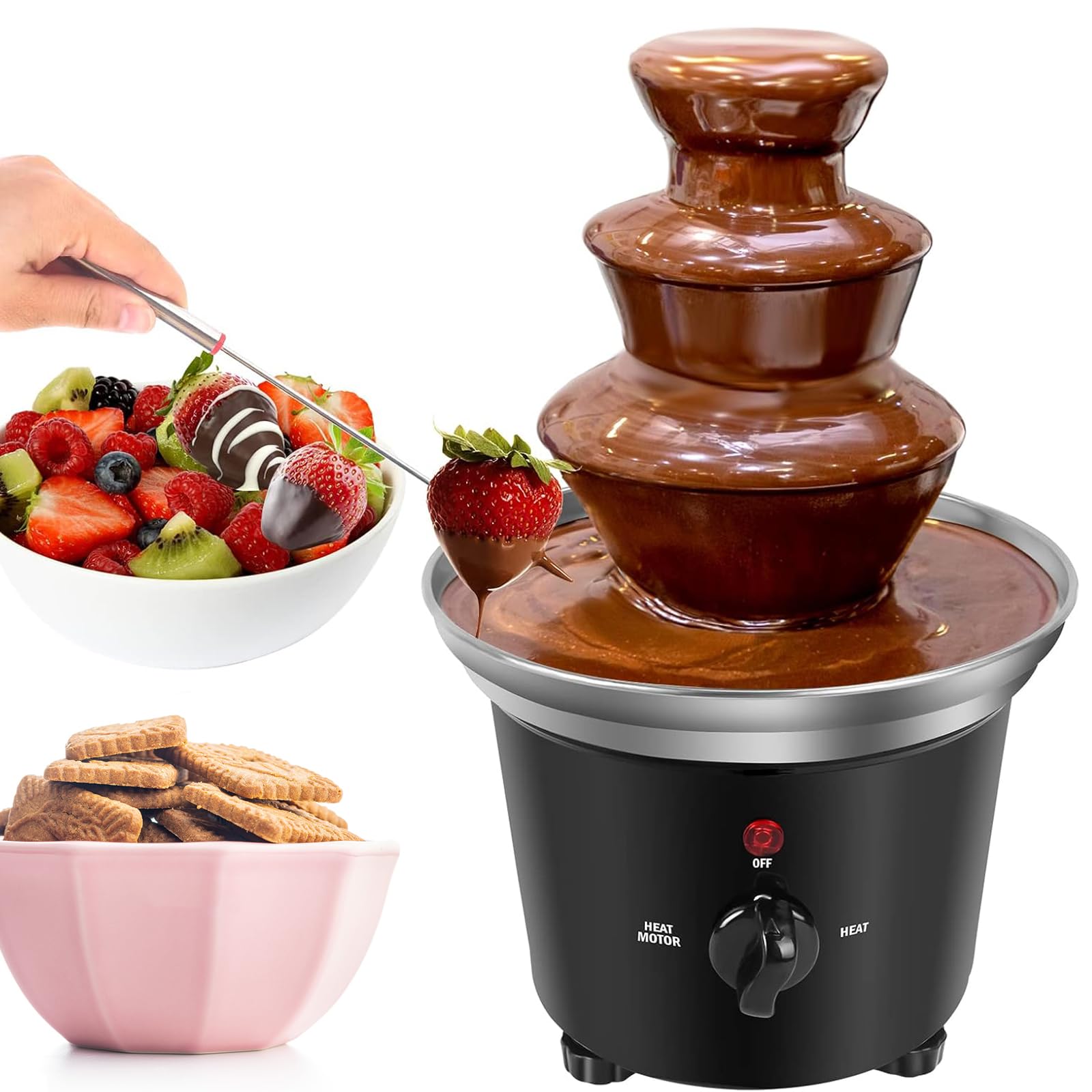 3-Tier Chocolate Fountain Machine - BPA-Free Plastic Melting Warmer for Chocolate & Cheese (1.2L Capacity) | Perfect for Weddings, Birthday Parties & Catering Events | Indoor & Outdoor Dessert Station Centerpiece
