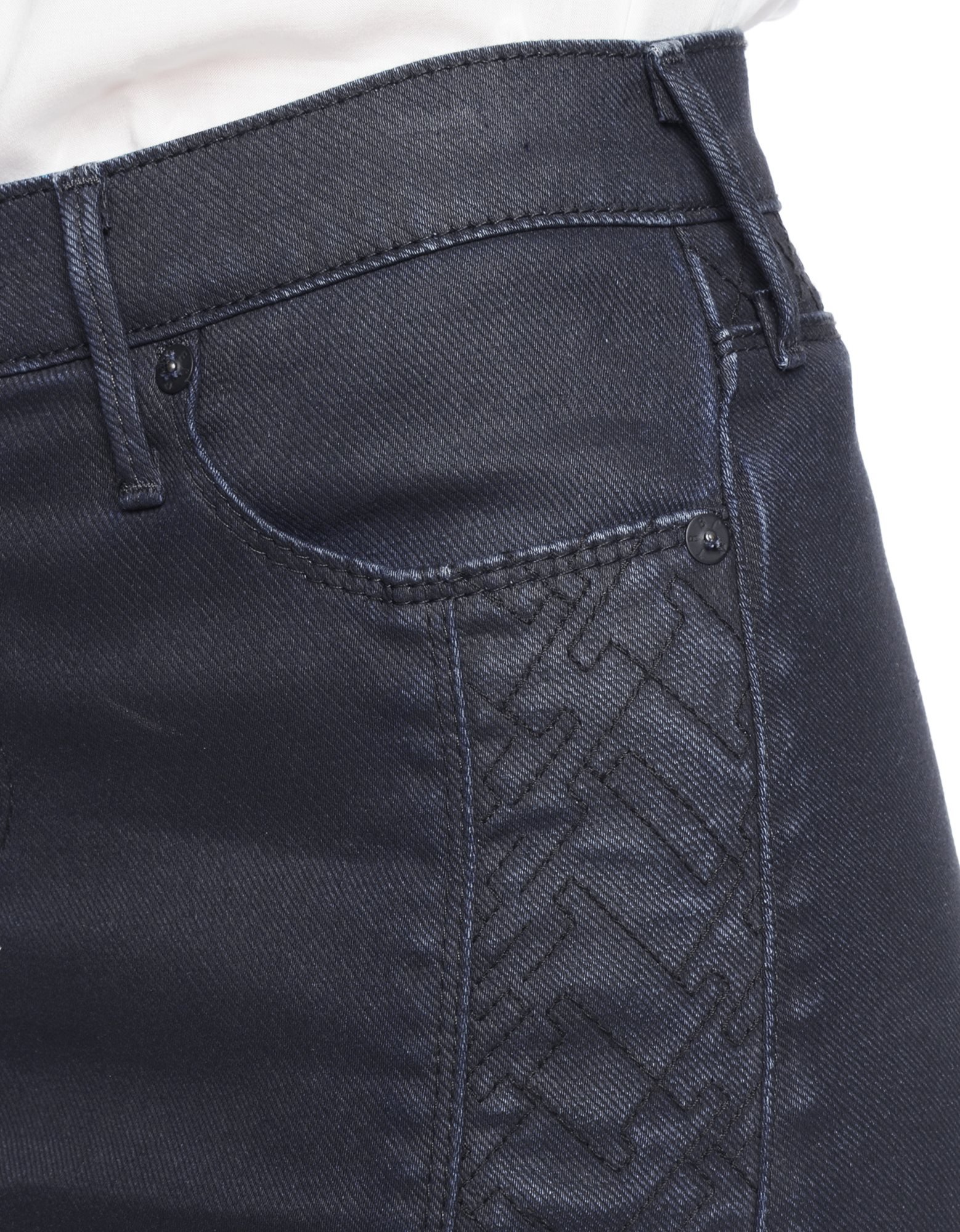 True Religion Women's Chloe Pencil Skirt - Coated Night Black Stretch Denim | Office Wear, Night Out & Casual Chic Outfits