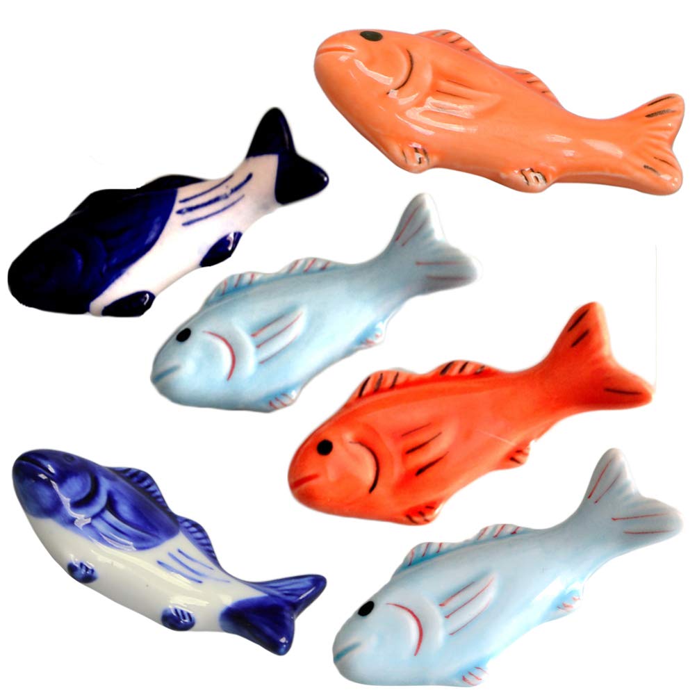DOITOOL 6-Piece Ceramic Chopstick Holder Set - Japanese Style Sushi Chopsticks Rest Stand with Fish Design - Perfect for Dining Table, Sushi Restaurants, Asian Cuisine & Home Kitchen Decor