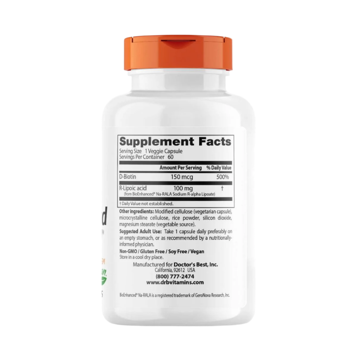 Doctor's Best Stabilized R-Lipoic Acid 100mg with BioEnhanced Na-RALA - 60 Vegan Capsules for Antioxidant Support & Blood Sugar Balance - Perfect for Daily Wellness & Anti-Aging Supplement Routine