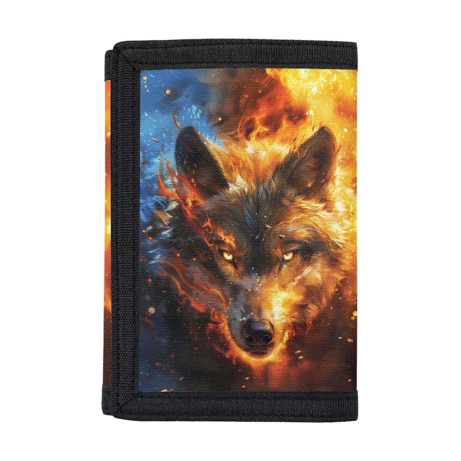 Dolyues Wolf Fire Kids Trifold Wallet for Boys - Leather Coin Purse & Money Holder - Perfect Gift for Birthday, Christmas (Great for School, Travel, and Everyday Use)