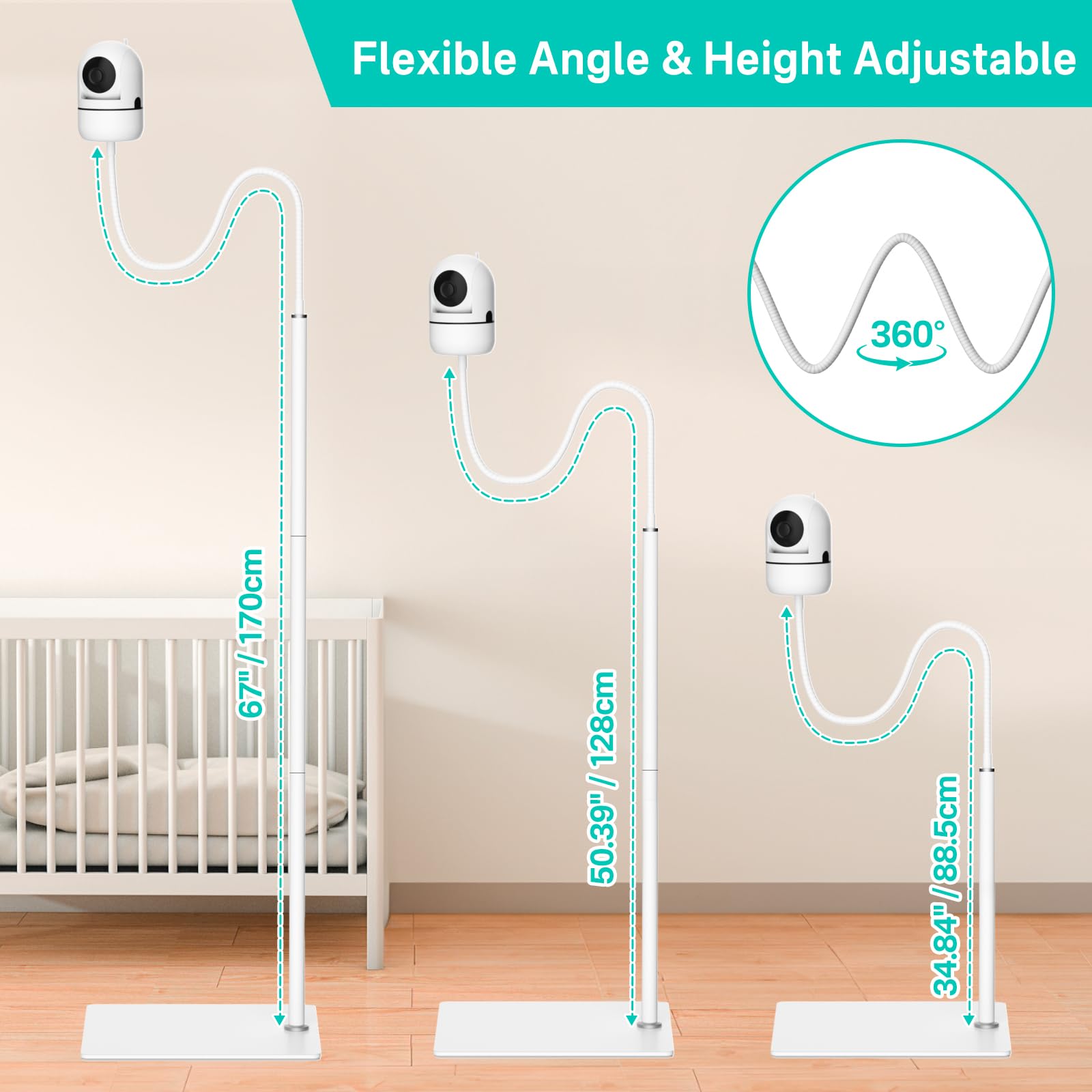 Adjustable Baby Monitor Stand with Storage Tray - Universal Floor Mount for HelloBaby, VTech, Infant Optics DXR-8/DXR-8 Pro, Nanit Pro, Eufy, Owlet & VAVA - Perfect for Nursery, Bedroom & Home Security Monitoring