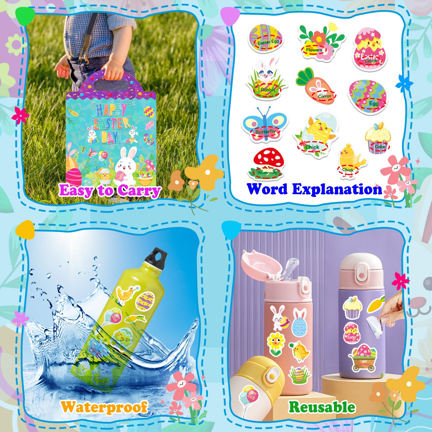 Easter Reusable Sticker Books for Kids Ages 2-6 - Toddler Learning Activities, Preschool Busy Book for Boys & Girls - Travel Toys & Educational Gifts for 1-4 Year Olds (Set A) | Perfect for Airplane Rides, Road Trips & Quiet Playtime at Home