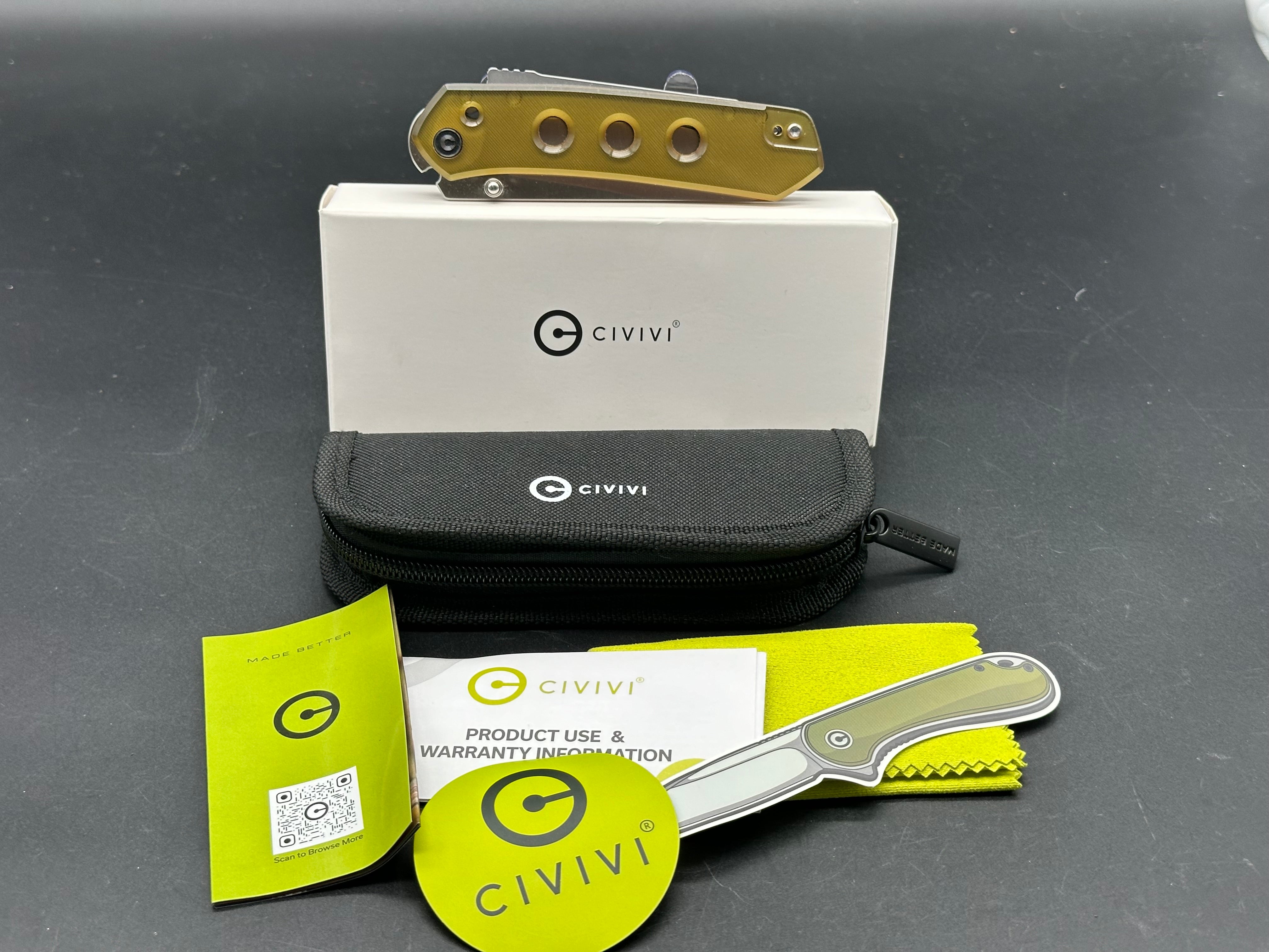 CIVIVI VISION FG Folding Knife - Polished Ultem Handle & Nitro-V Steel Blade - Reverse Tanto Design - EDC Pocket Knife for Camping, Hiking, and Everyday Carry