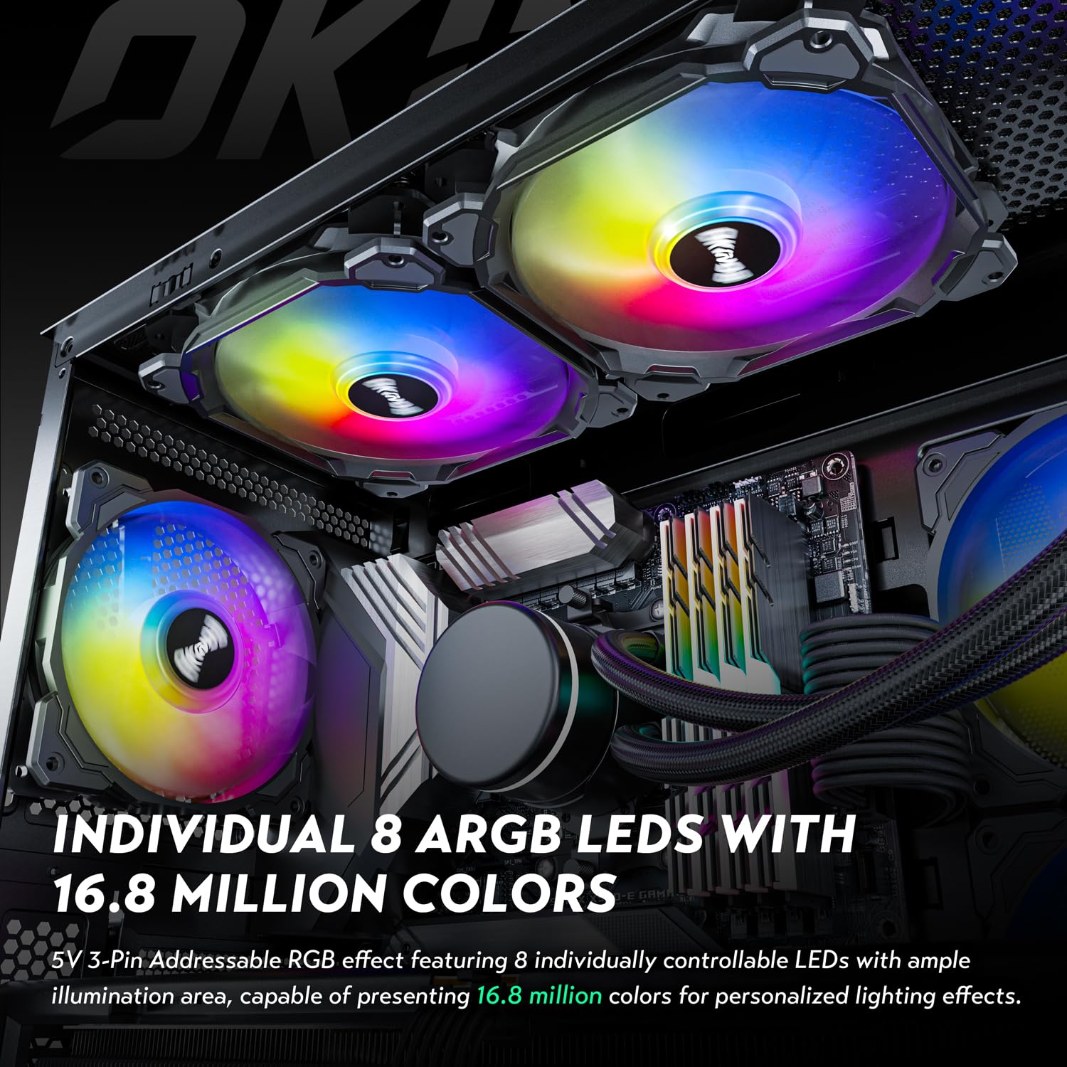 5 Pack RGB PC Fans with PWM & ARGB - 120mm Cooling Fans for Gaming PC, Case, CPU Cooler - Includes ARGB Controller Hub & Remote - Perfect for Custom PC Builds & RGB Lighting Setups