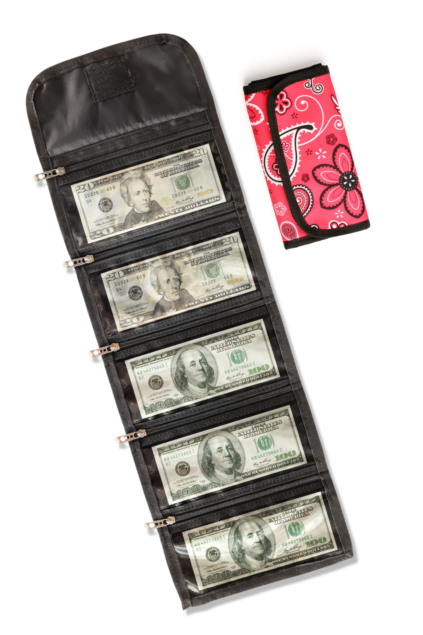 5-Zipper Money Organizer Wallet for Bills, Coins & Receipts - Compact Cash Holder with Multiple Pockets for Coupons, Tips & Travel - Perfect for Everyday Use, Shopping & Business Trips (Paisley Design)