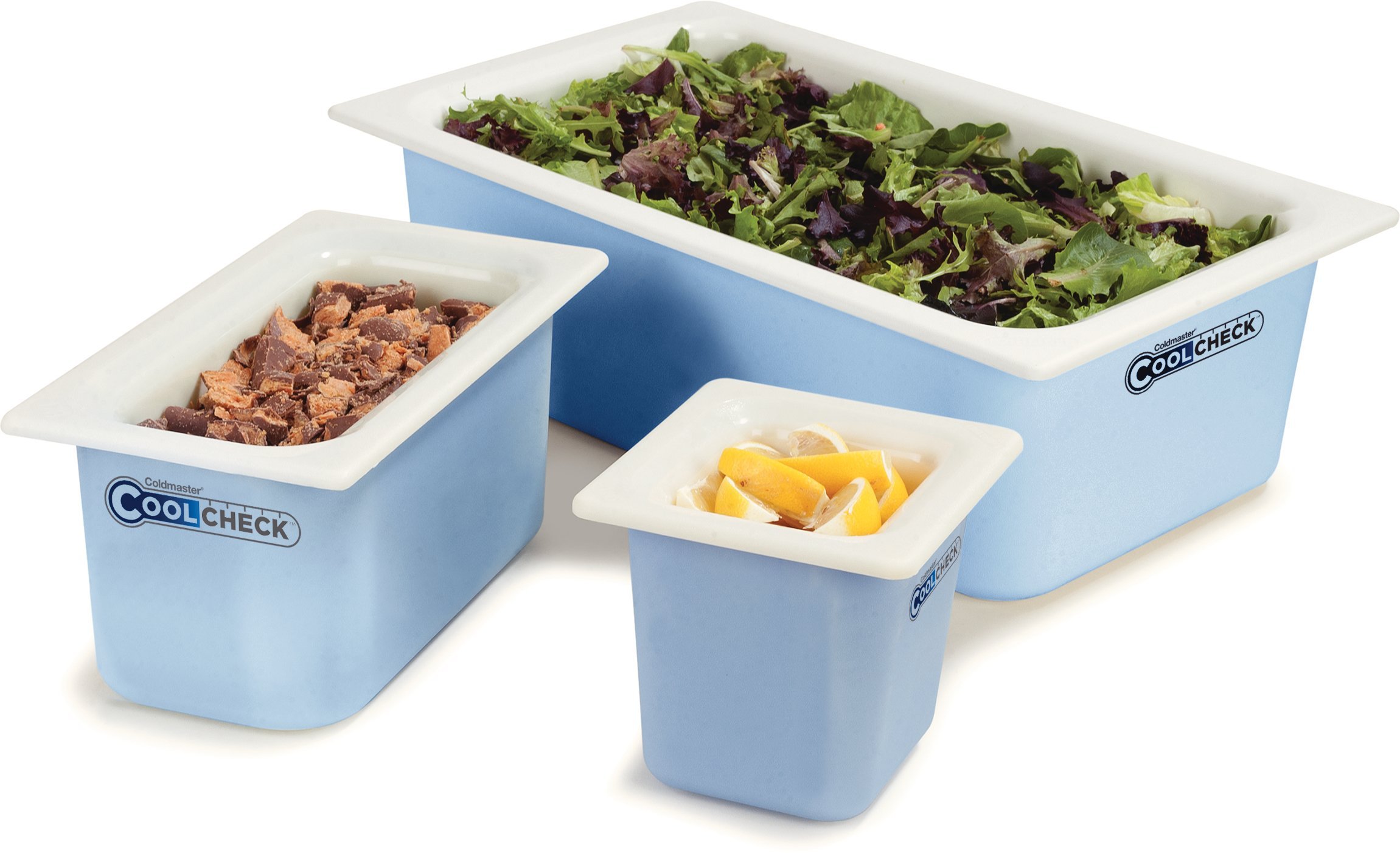 Carlisle FoodService Coldmaster Coolcheck 6-Quart Plastic Food Pans - White & Blue Commercial-Grade Cold Food Containers for Catering, Restaurants & Kitchen Use | Perfect for Buffet Serving, Salad Storage & Food Prep