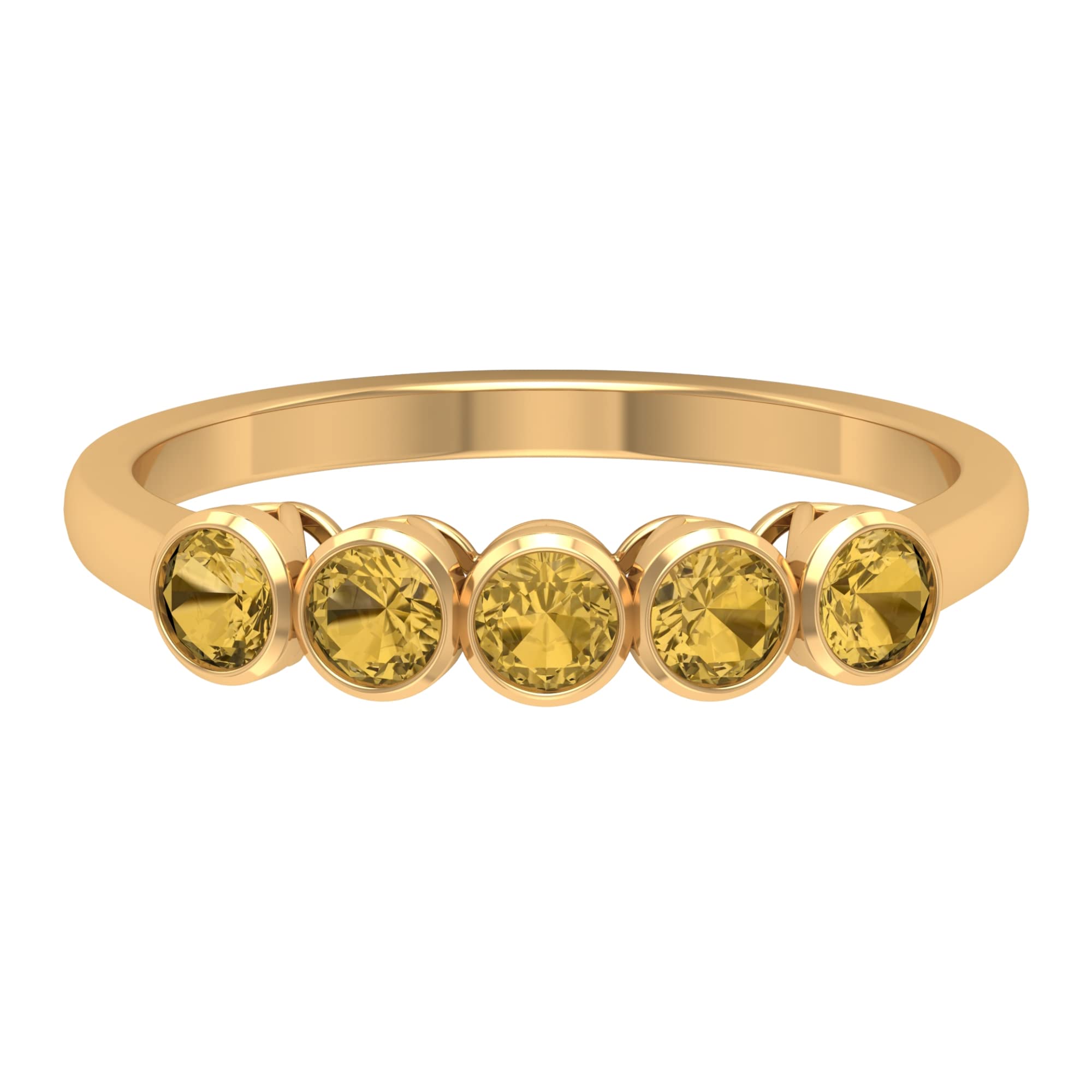0.50 Carat Citrine Five Stone Ring for Women - 14K Solid Gold Bezel Set Round Cut November Birthstone Jewelry - Perfect for Gifts, Anniversaries & Everyday Wear