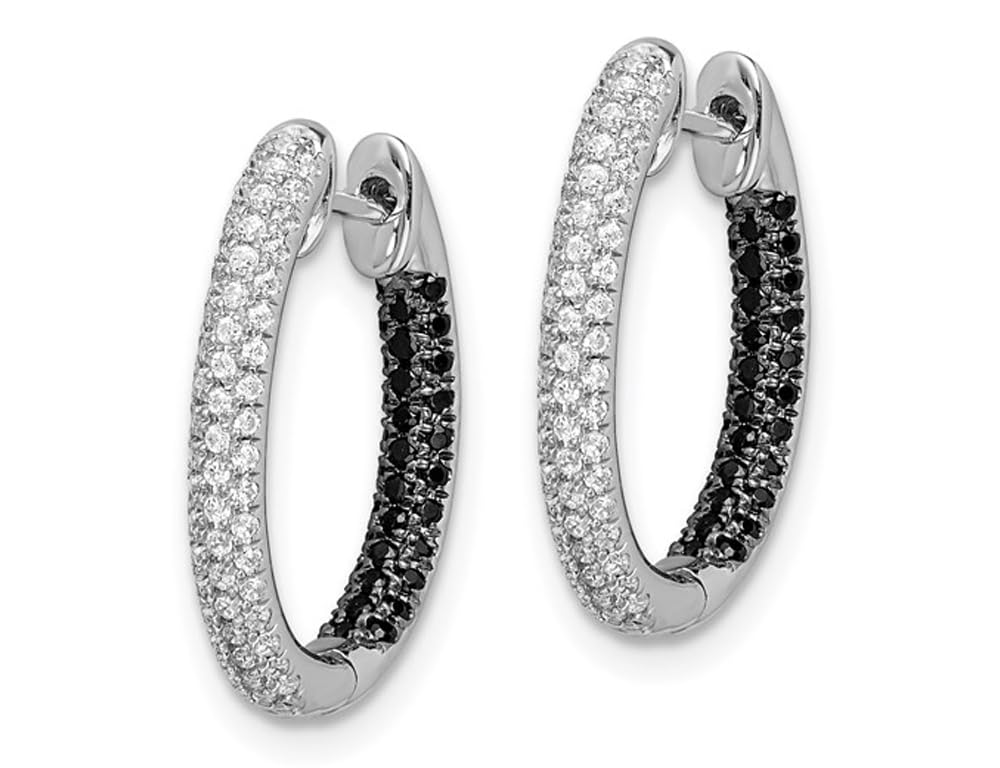 1/2 Carat (ctw) Black & White Diamond In-and-Out Hoop Earrings - 14K White Gold for Women | Elegant Everyday Jewelry & Special Occasion Gift