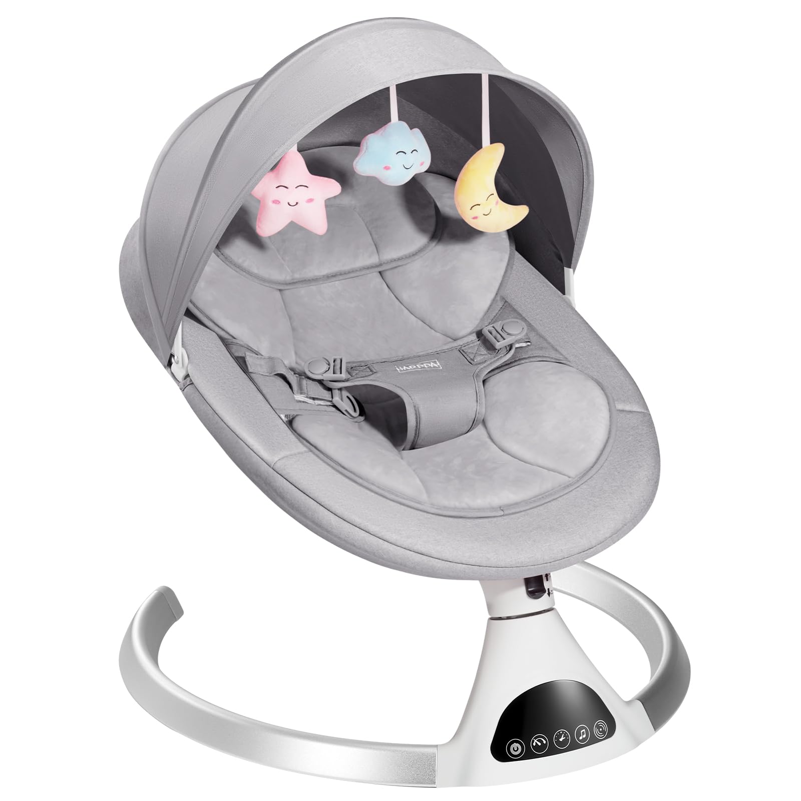 HARPPA Electric Baby Swing for Infants 0-12 Months, Portable Automatic Rocker with Bluetooth Music & 12 Soothing Lullabies - Perfect for Nursery, Bedtime & Travel (Grey)