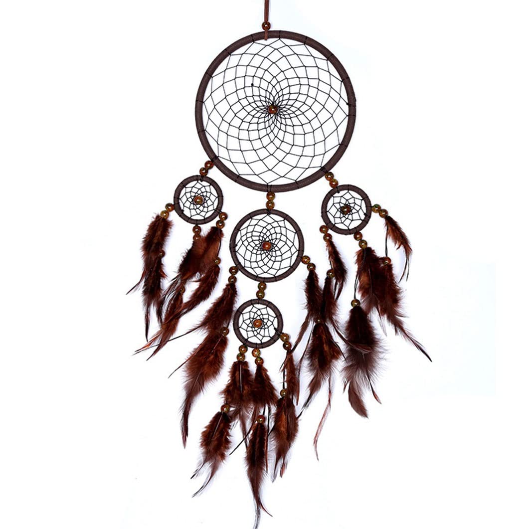 Handmade Large Brown Dream Catchers - Boho Wall Decor for Bedroom, Office & Living Room | Feather Dream Catcher Kit for Home, Workspace & Meditation Areas | Perfect for Spiritual Decor, Gift Giving & Relaxation Spaces