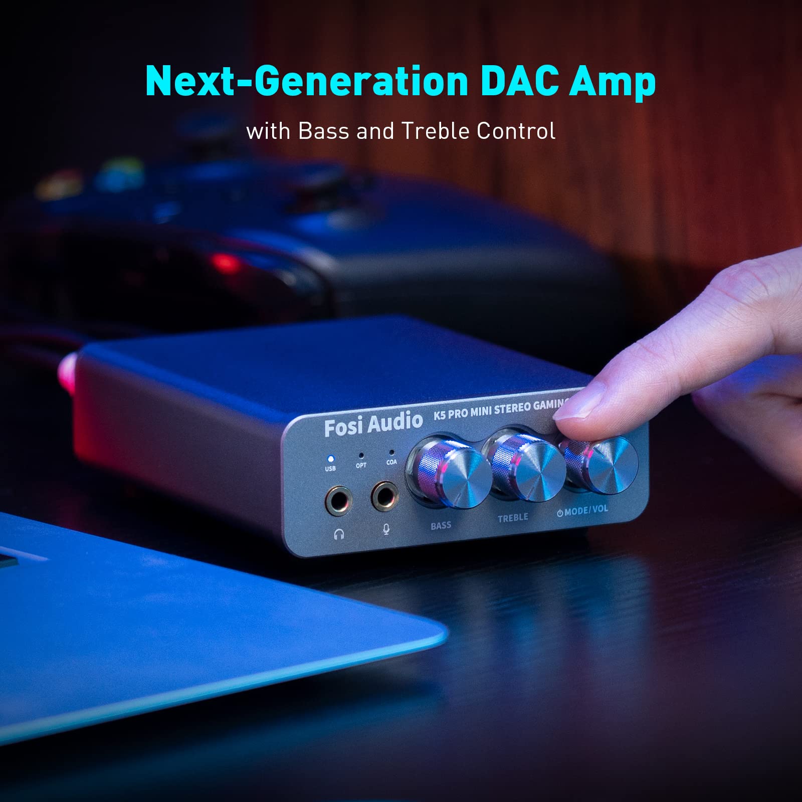 Fosi Audio K5 Pro Gaming DAC & Headphone Amplifier - Mini Hi-Fi Stereo DAC with USB-C/Optical/Coaxial to RCA/3.5mm AUX - for PS5, PC, Mac, Computer - Perfect for Gaming, Music Production & Home Audio Systems