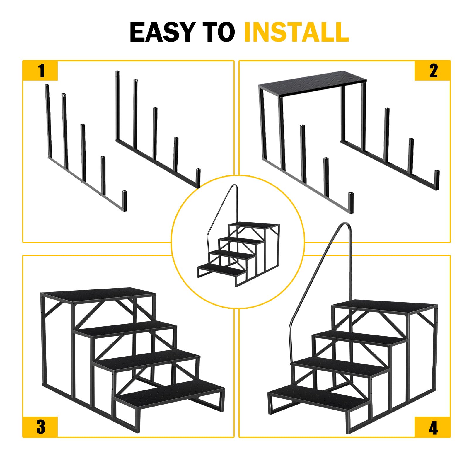 Above Ground Swimming Pool Ladder with Handrail - Heavy Duty 660 lb Capacity RV Step Stool for Hot Tubs, Spas, Travel Trailers & 5th Wheel Campers (4-Step Design) - Perfect for Safe Entry/Exit in Pools, RV Living & Outdoor Relaxation