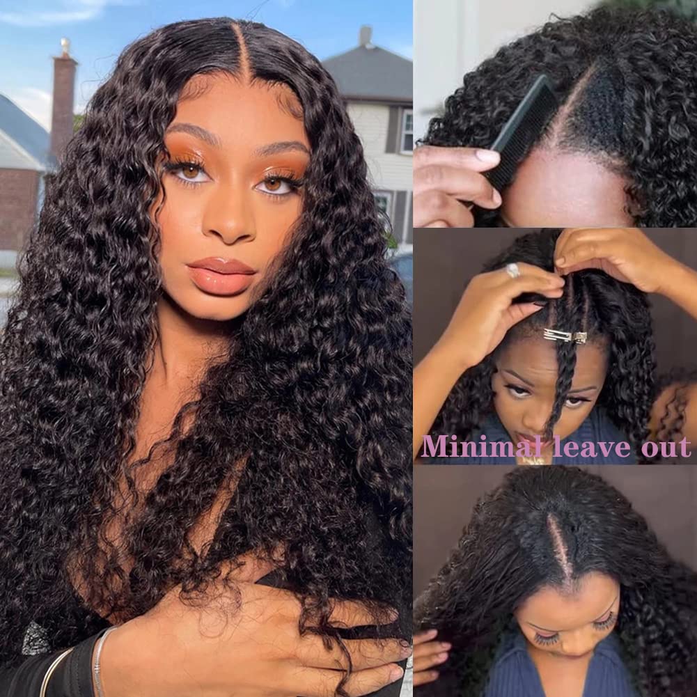 ISEE 18 Inch Brazilian Human Hair V Part Wig - Water Wave Curly Glueless No Leave Out U Part Wigs for Black Women (180% Density, Natural Color) - Perfect for Daily Wear, Parties & Special Occasions