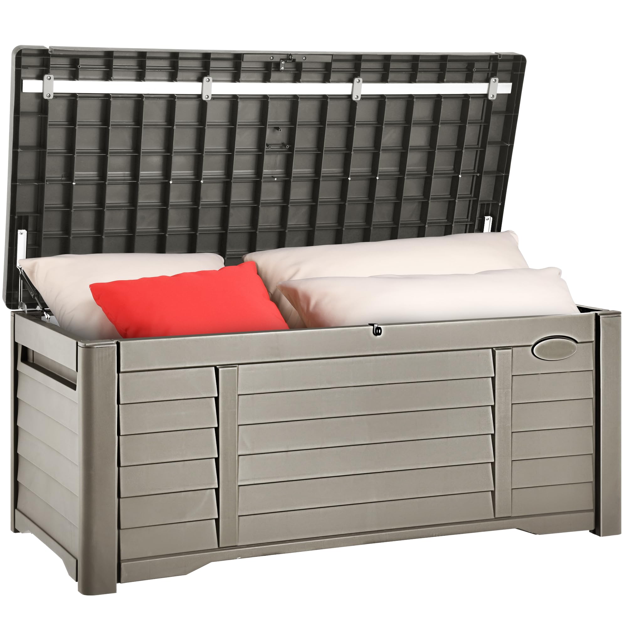 YITAHOME 120 Gallon Large Outdoor Storage Deck Box - Waterproof Patio Furniture with Lockable Lid for Pool Supplies, Garden Tools, Cushions - Durable Resin Storage Bench (Taupe) | Perfect for Backyard, Deck, Poolside & Garden Organization