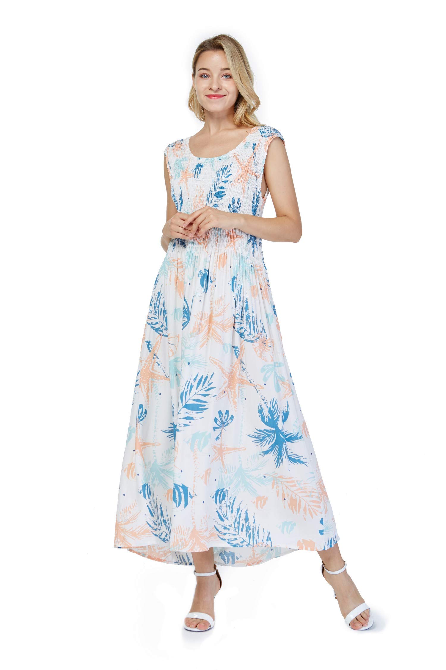 Hawaiian Maxi Tank Dress for Women - Elastic Luau Summer Beach Dress - Perfect for Beach Vacations, Luau Parties & Tropical Getaways