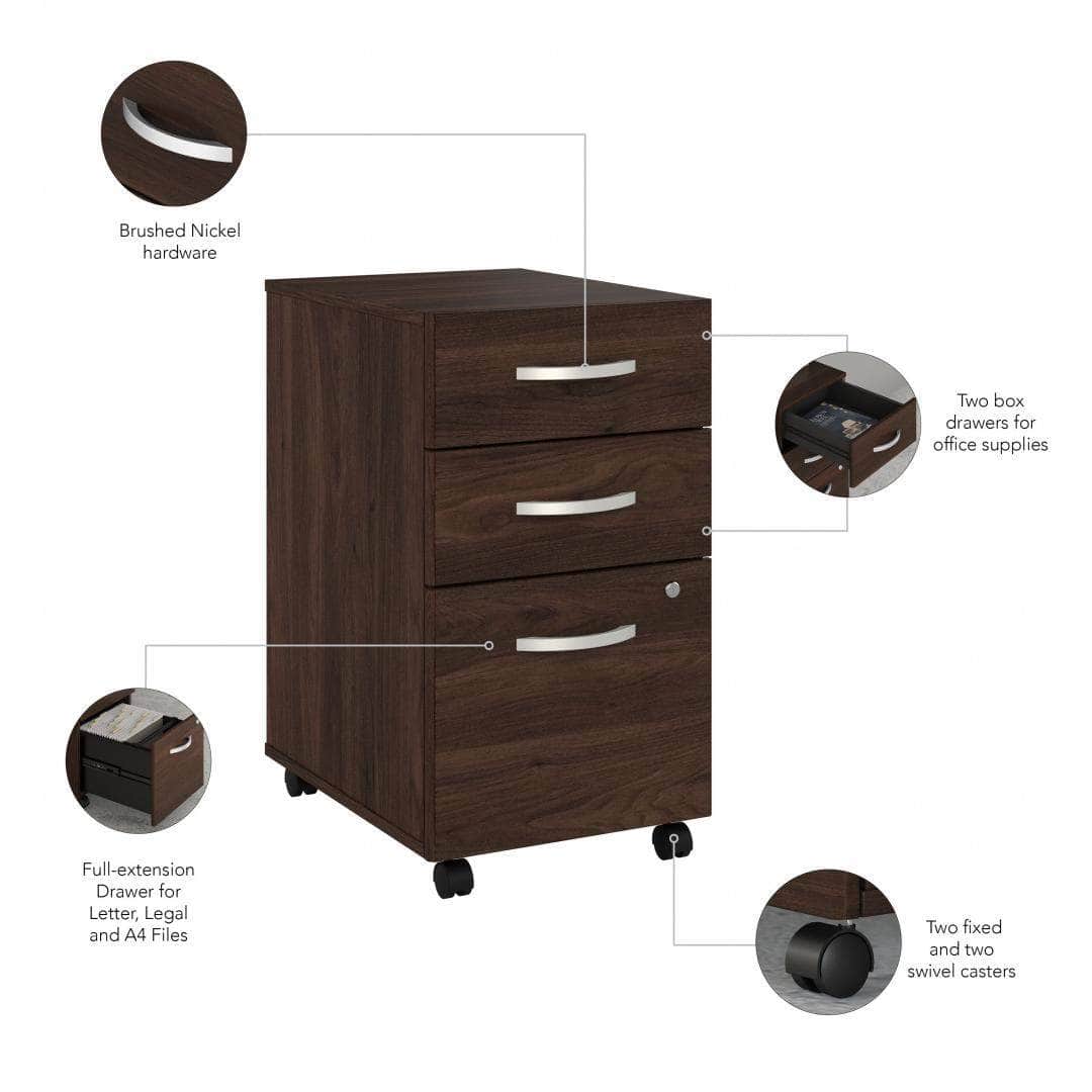 Zaniah 3-Drawer Mobile File Cabinet with Locking Wheels - Black, White, Gray (3 Colors) - Perfect for Office, Home, or School Organization and Document Storage