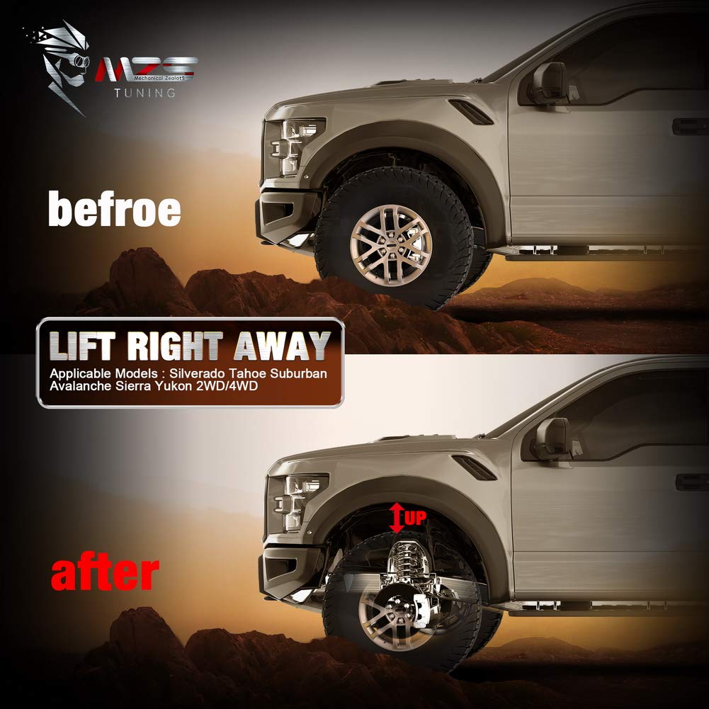 MZS 3 Inch Front Leveling Kit Lift Strut Spacers for 2007-2025 Chevy Tahoe Silverado GMC Sierra Suburban Yukon 1500 & 2007-2013 Avalanche 2WD/4WD - Off-Road Suspension Upgrade for Better Ground Clearance