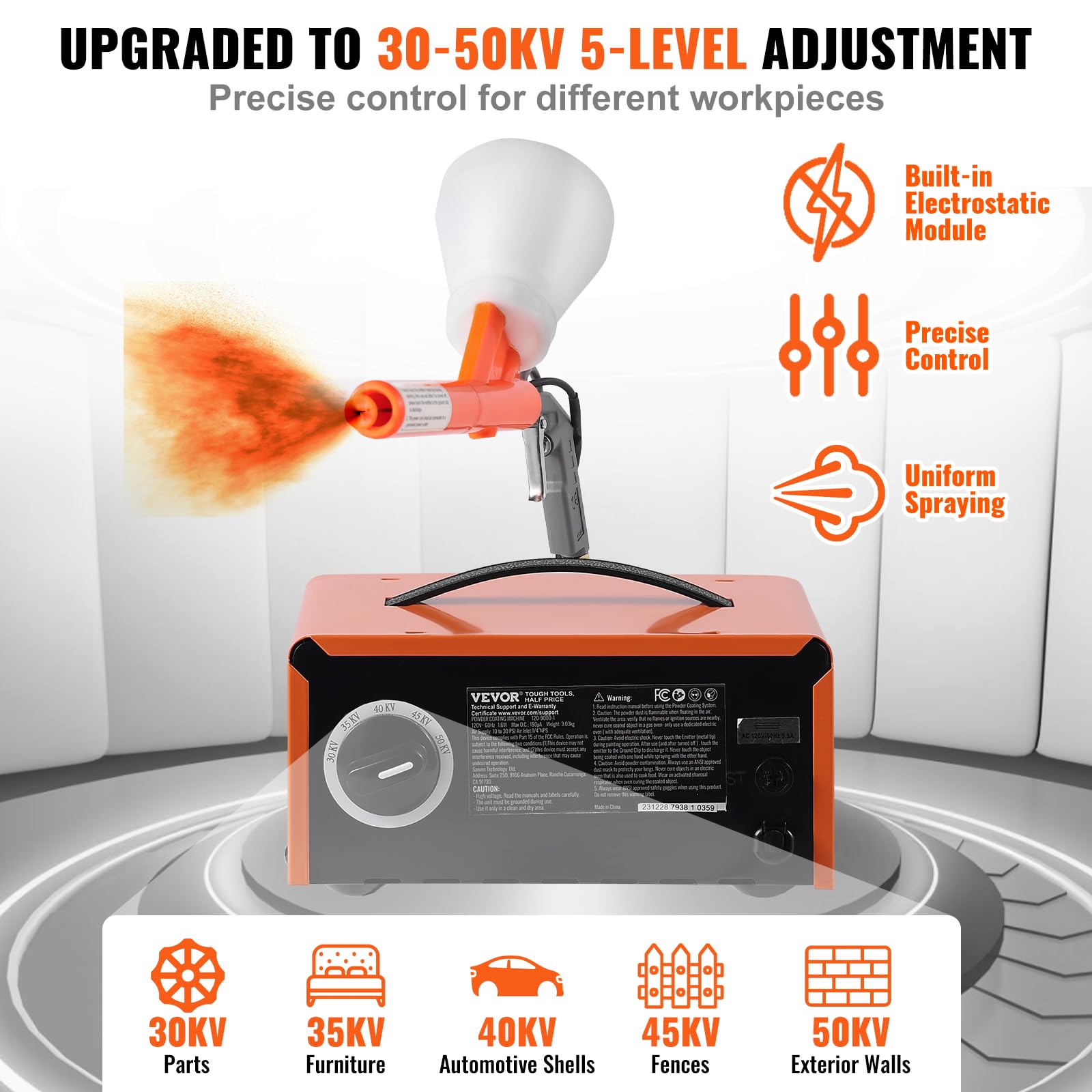 VEVOR 50KV Electrostatic Powder Coating System Kit with Spray Gun, Foot Switch, Nozzles & Powder Cups - Professional Powder Coating Equipment for DIY Home Projects & Commercial Metal Coating Applications (Great for Automotive Parts, Furniture, Bikes & Industrial Components)