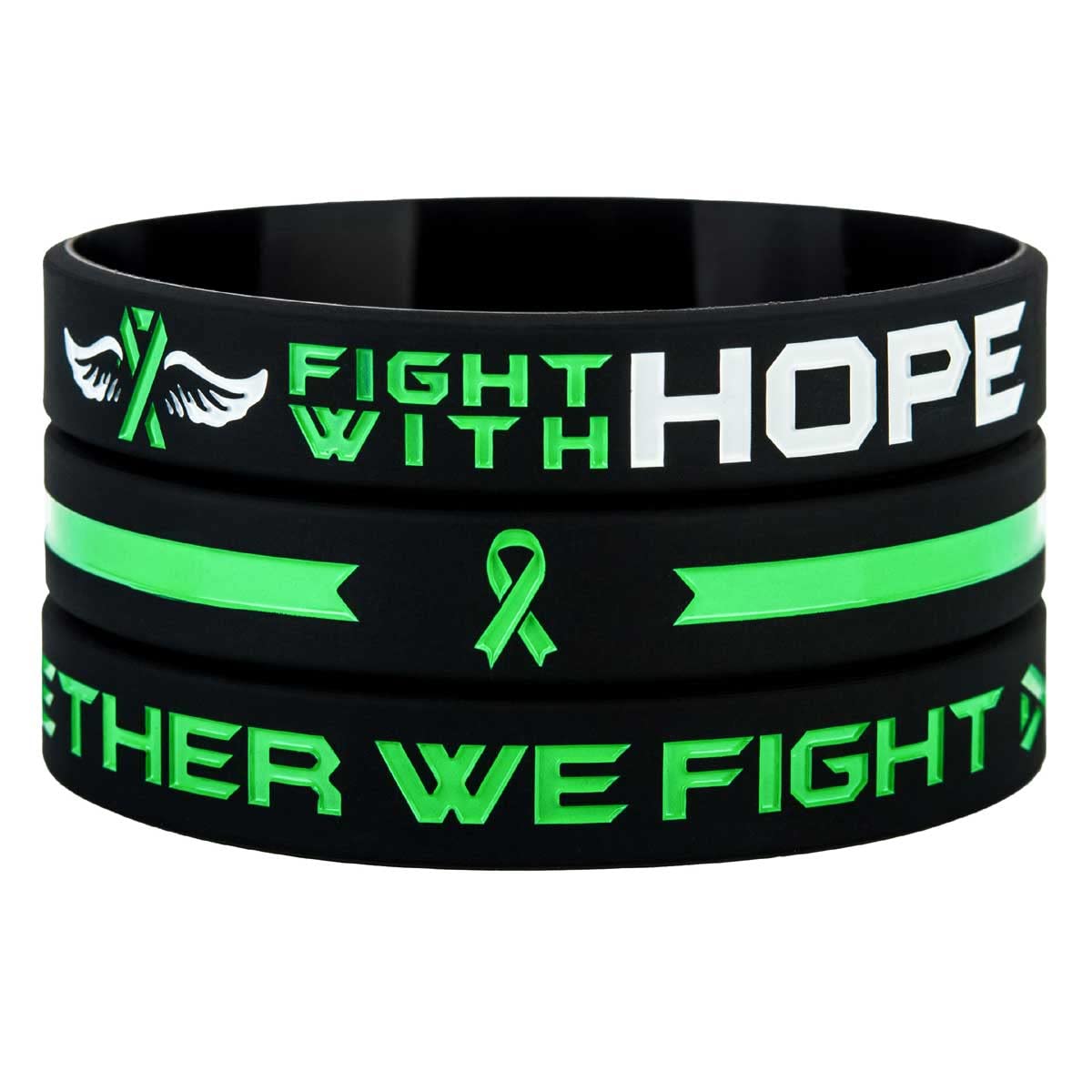 Fight With Hope Green Awareness Ribbon Bracelet - Motivational Cancer Support Wristband for Men & Women, Patients & Survivors | Inspirational Get Well Soon Gift for Chemotherapy & Recovery Support