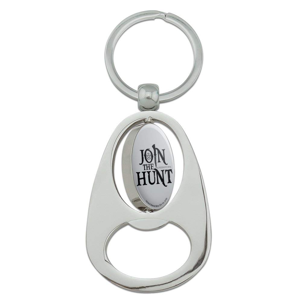 Supernatural Join The Hunt Keychain - Chrome Metal Spinning Oval Bottle Opener for Beer & Soda - Perfect for Fans, Collectors & Outdoor Adventures
