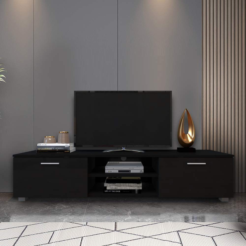 Modern TV Stand for Up to 70-inch TV - Home Entertainment Center with 2 Storage Drawers, Black | Perfect for Living Room, Bedroom & Home Theater Setup