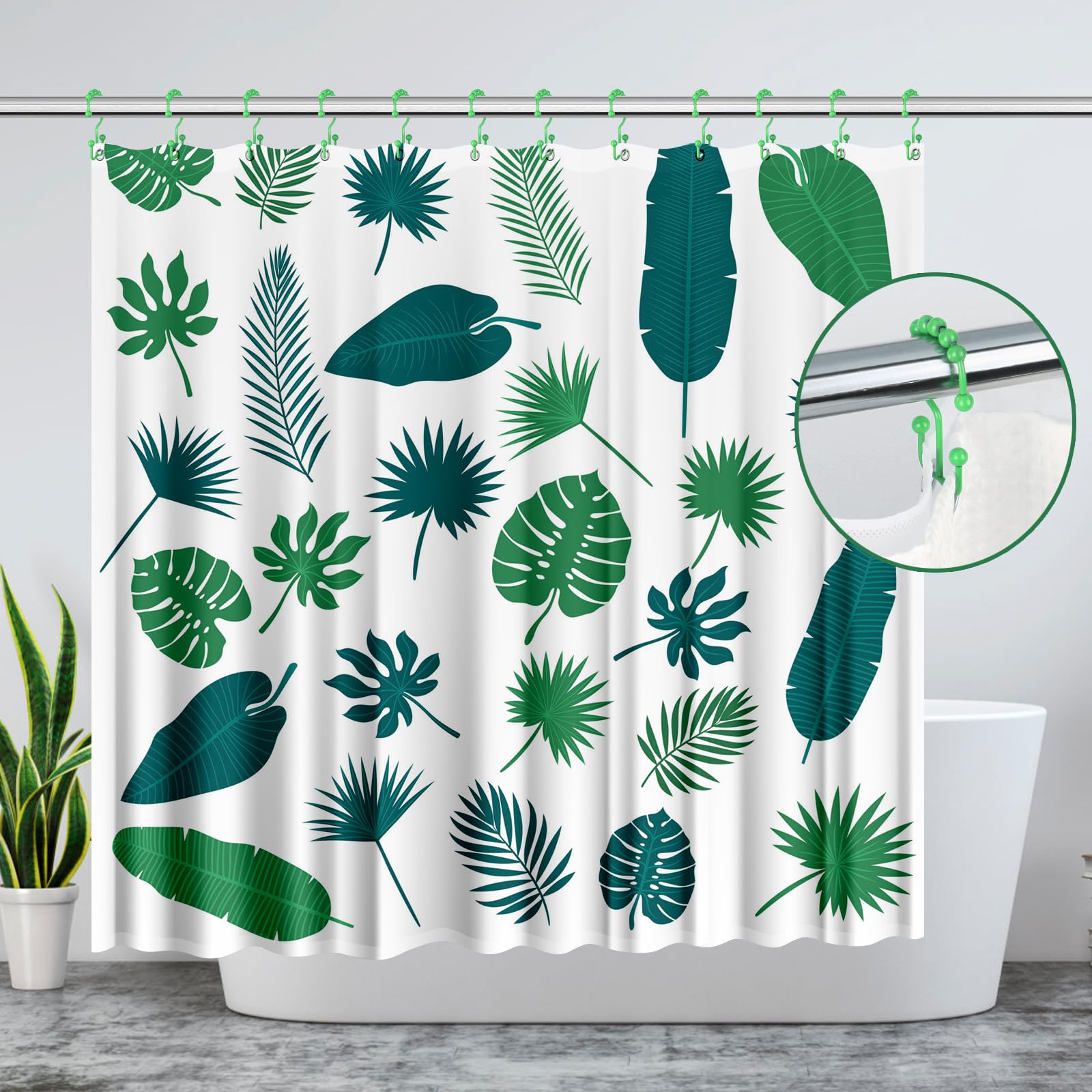 Premium 304 Stainless Steel Shower Curtain Hooks - Set of 12 Double Glide Bathroom Rings for Shower Rods & Curtains, Fluorescent Green (Style A) - Ideal for Bathroom Decor, Spa-Like Showers & Easy Curtain Adjustment