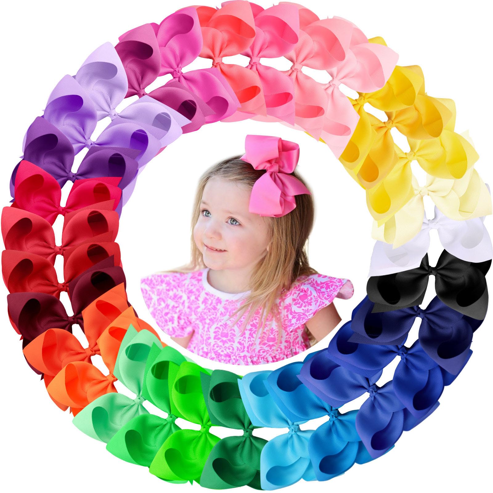 30-Piece 4 Inch Hair Bows Clips Set - 30 Colors Grosgrain Ribbon Alligator Clips for Girls, Toddlers, Kids & Teens | Hair Barrettes Accessories for School, Parties, Holidays & Everyday Wear (10cm/30pcs)