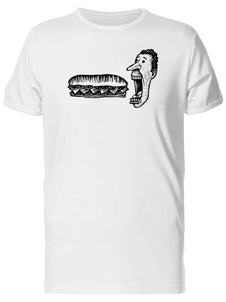 Men's Sketch of Man Eating Sandwich Graphic T-Shirt - Casual Funny Tee for Everyday Wear & Gifts