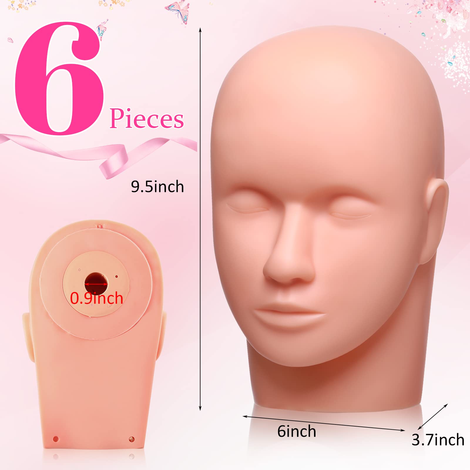 6 Pcs White Silicone Lash Mannequin Heads for Eyelash Extension, Makeup Training & Esthetics Practice - Ideal for Salon, Spa & Beauty School Use