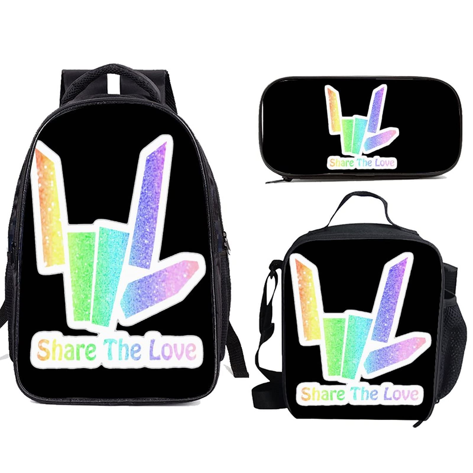 Qinunipoto Share The Love Backpack 3-Piece Set - Travel Backpack, Lunch Box & Pencil Pouch for School, Work & Outdoor Adventures | Durable & Stylish Carry Set