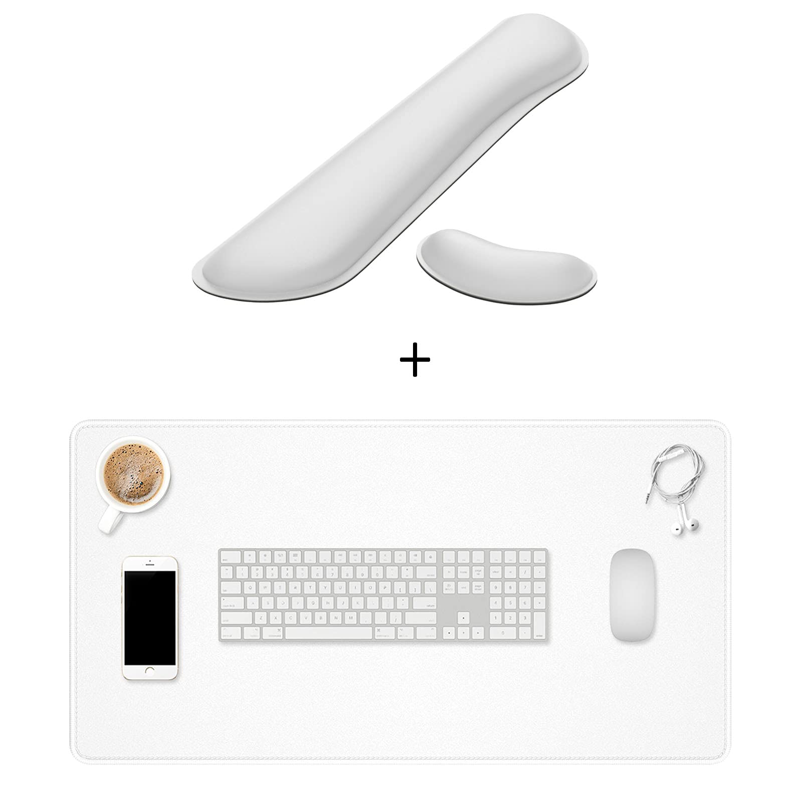 Ivory White Keyboard and Mouse Wrist Rest Set with Extended Mouse Pad - Ergonomic Support for Typing & Gaming, Perfect for Office & Home Workspace Comfort