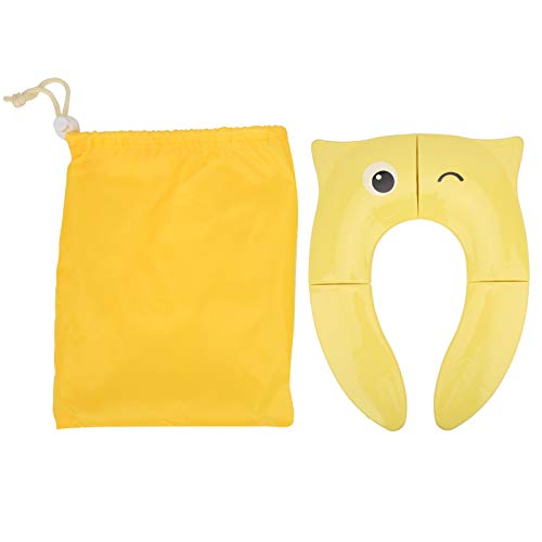 Foldable Travel Potty Training Seat for Kids - Portable Owl Cartoon Toilet Seat Cover with Big Eyes (Yellow) - Perfect for Home, Travel & Outdoor Use