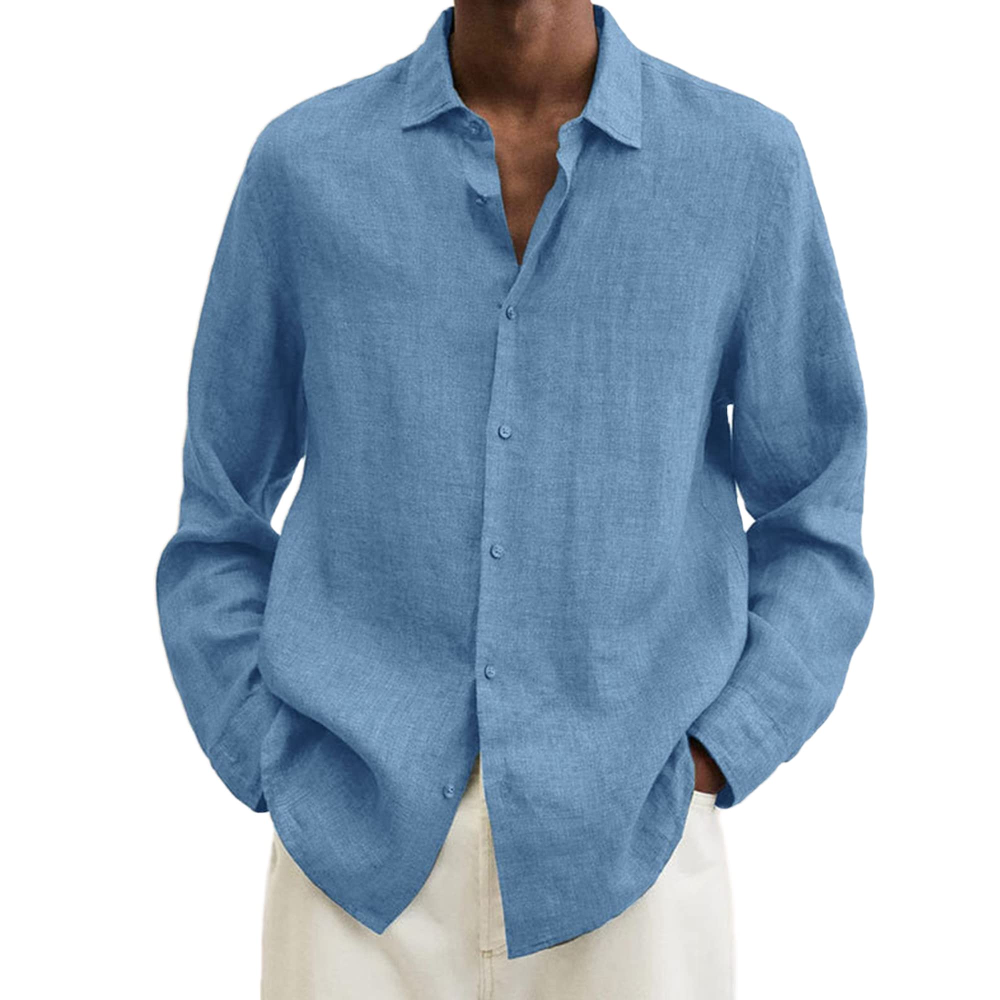Men's Casual Button Down Long Sleeve Shirts - Stylish Solid Cotton Linen Shirt for Work & Everyday Wear | Comfortable Business & Weekend Outfit