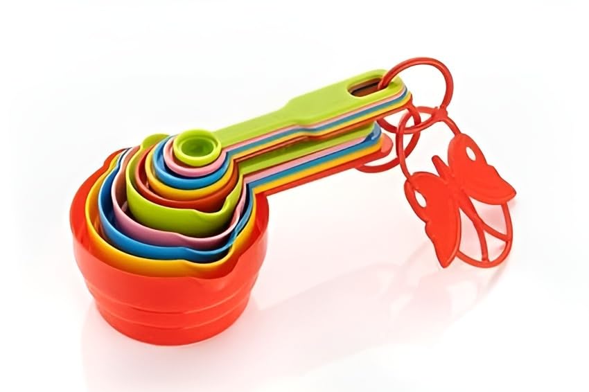10-Piece Colorful Measuring Cups and Spoons Set - Stackable Nesting Plastic Measuring Cups for Baking, Cooking & Meal Prep - Rainbow Kitchen Measuring Tools (10 PC)