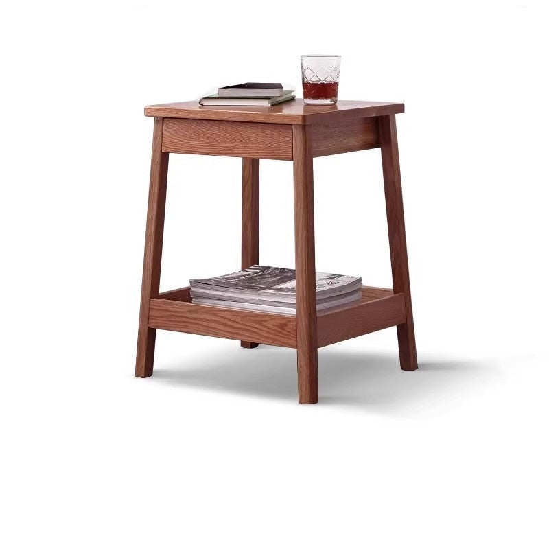 Solid Oak Wood Side Table with Double Layer Shelf - Perfect for Living Room, Bedroom, or Office Decor
