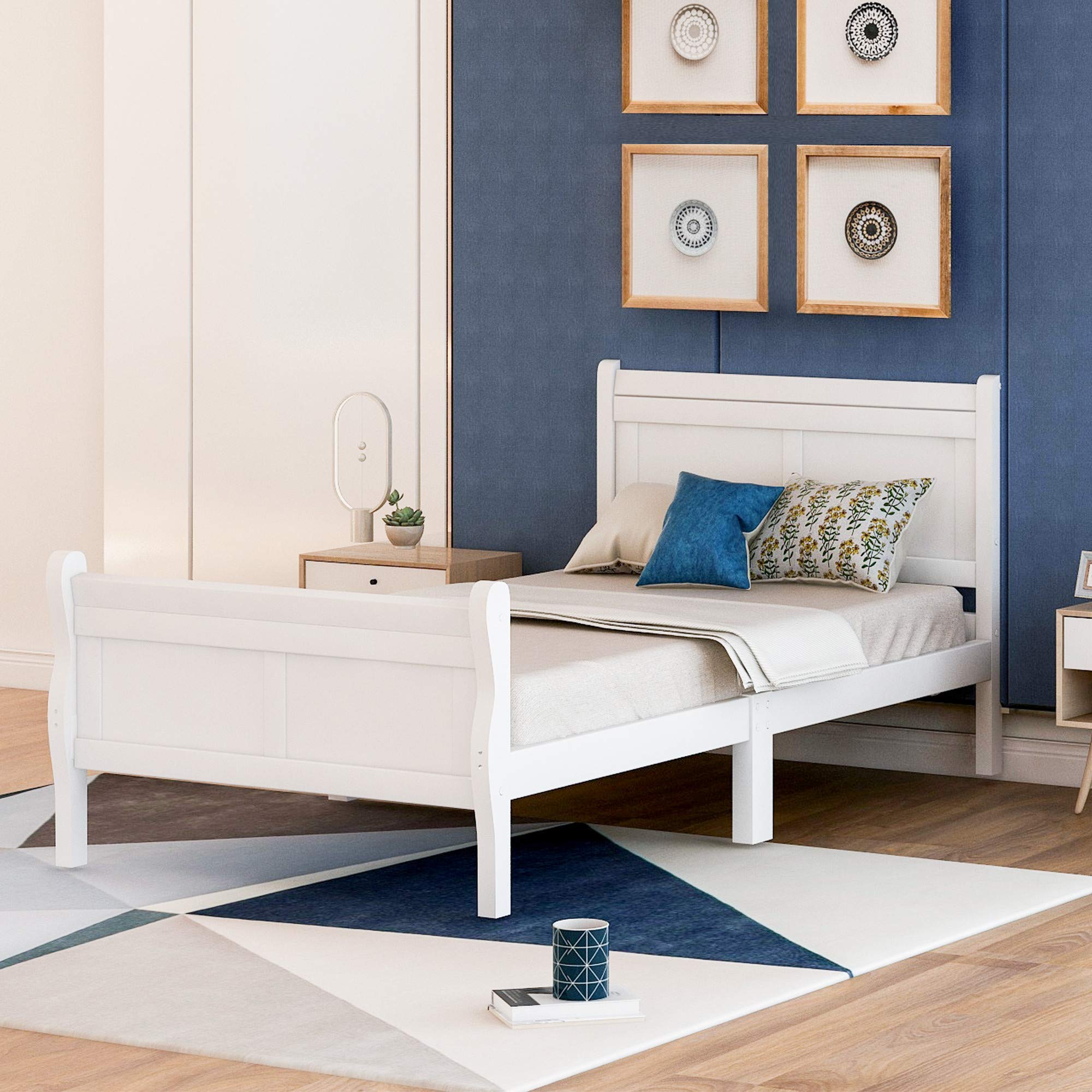 Solid Wood Twin Size Platform Bed Frame with Headboard & Footboard - Wood Slat Support, No Box Spring Needed - Easy Assembly (White) - Perfect for Kids' Rooms, Guest Bedrooms & Small Spaces