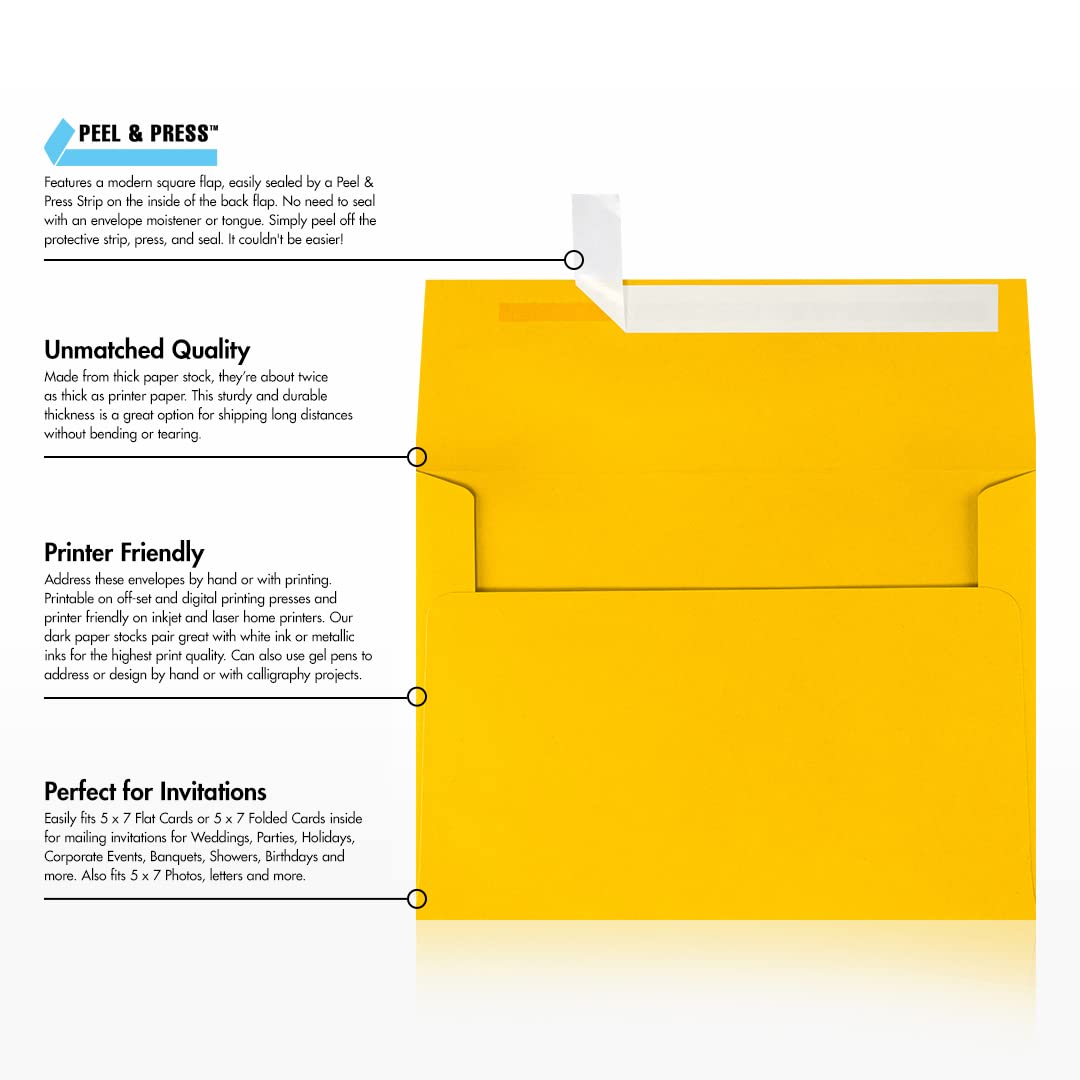 LUXPAPER A7 Printable Invitation Envelopes - 80 lb. Premium Sunflower Yellow - 5.25