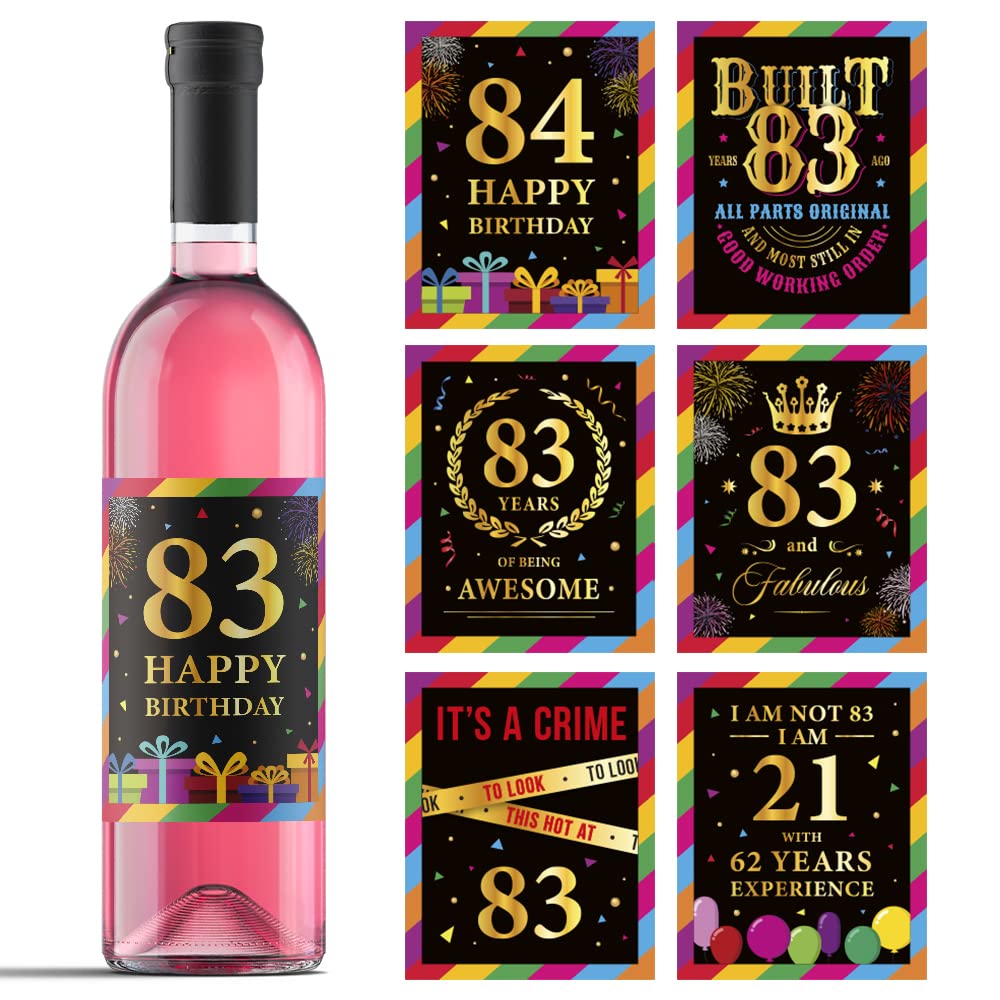 83rd Birthday Wine Bottle Labels - Set of 6 Personalized Stickers for 83 Years Old Celebration - Perfect for Wine Gifts, Anniversary Parties & Birthday Decorations - Great for 83rd Birthday Party Favors, Wine Lover Gifts & Special Occasion Decor